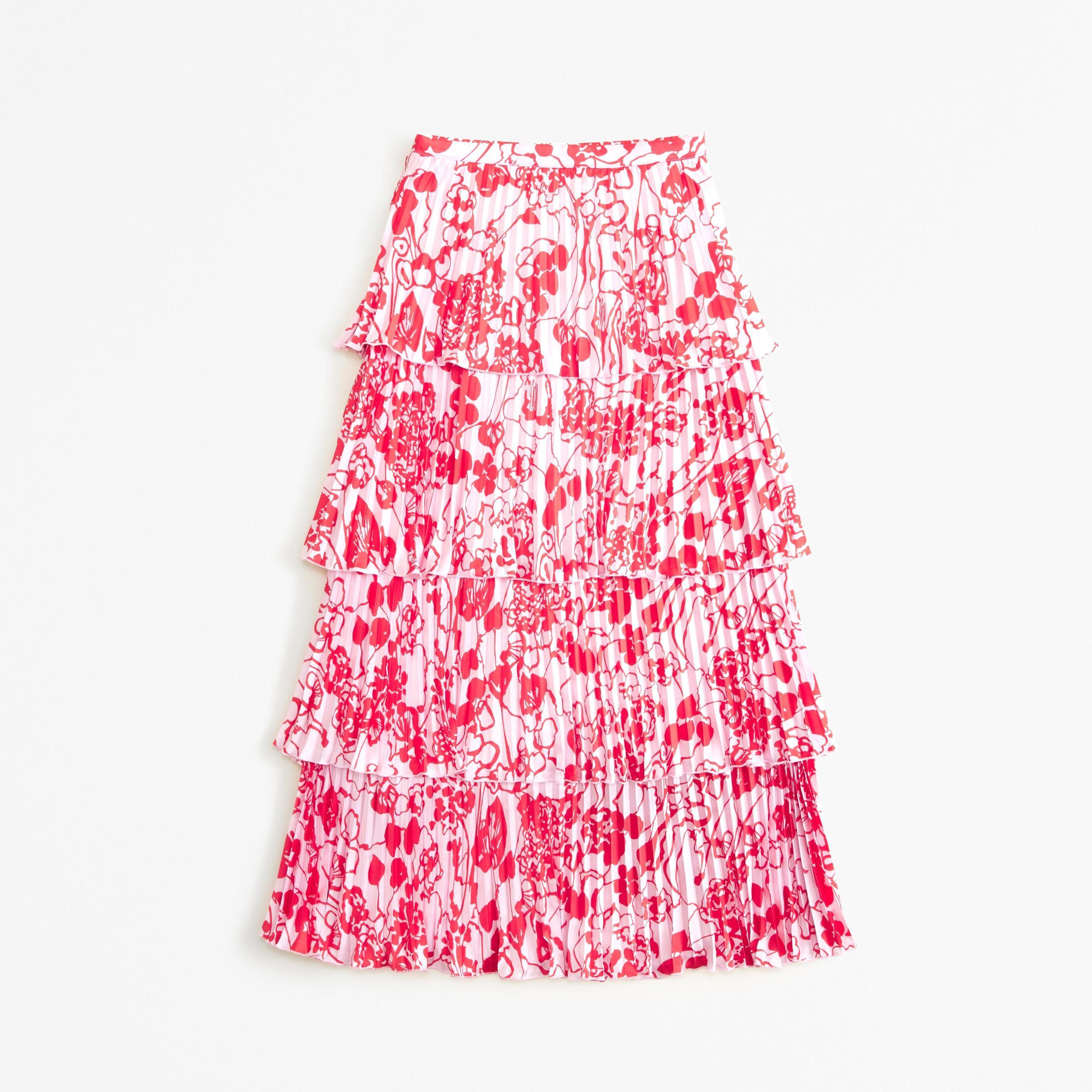 Tiered Pleated Satin Maxi Skirt Product Image