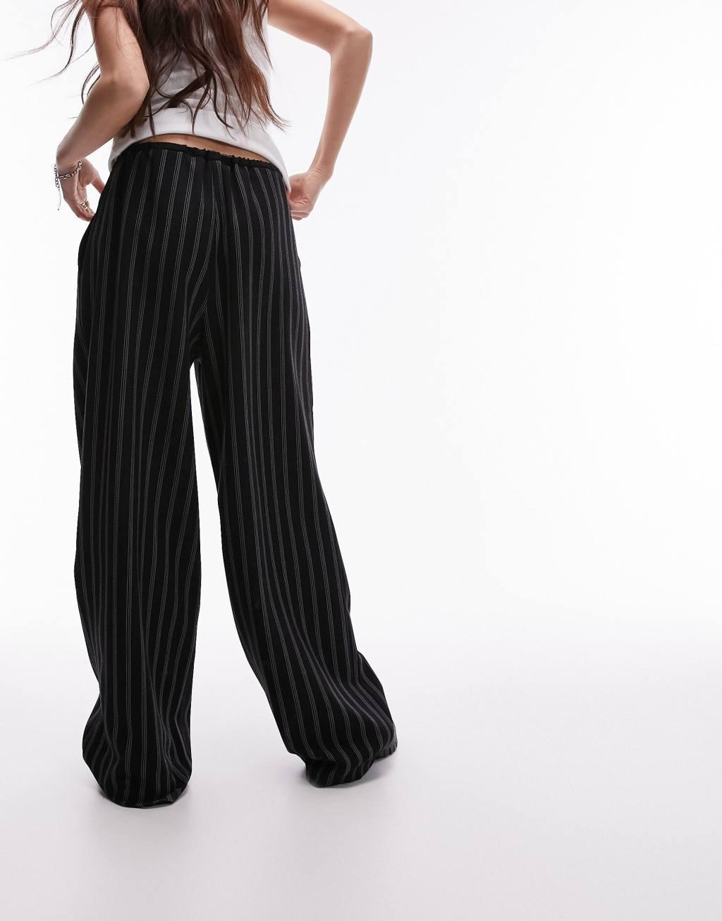 Topshop stripe draw cord waist wide leg sweatpants Product Image