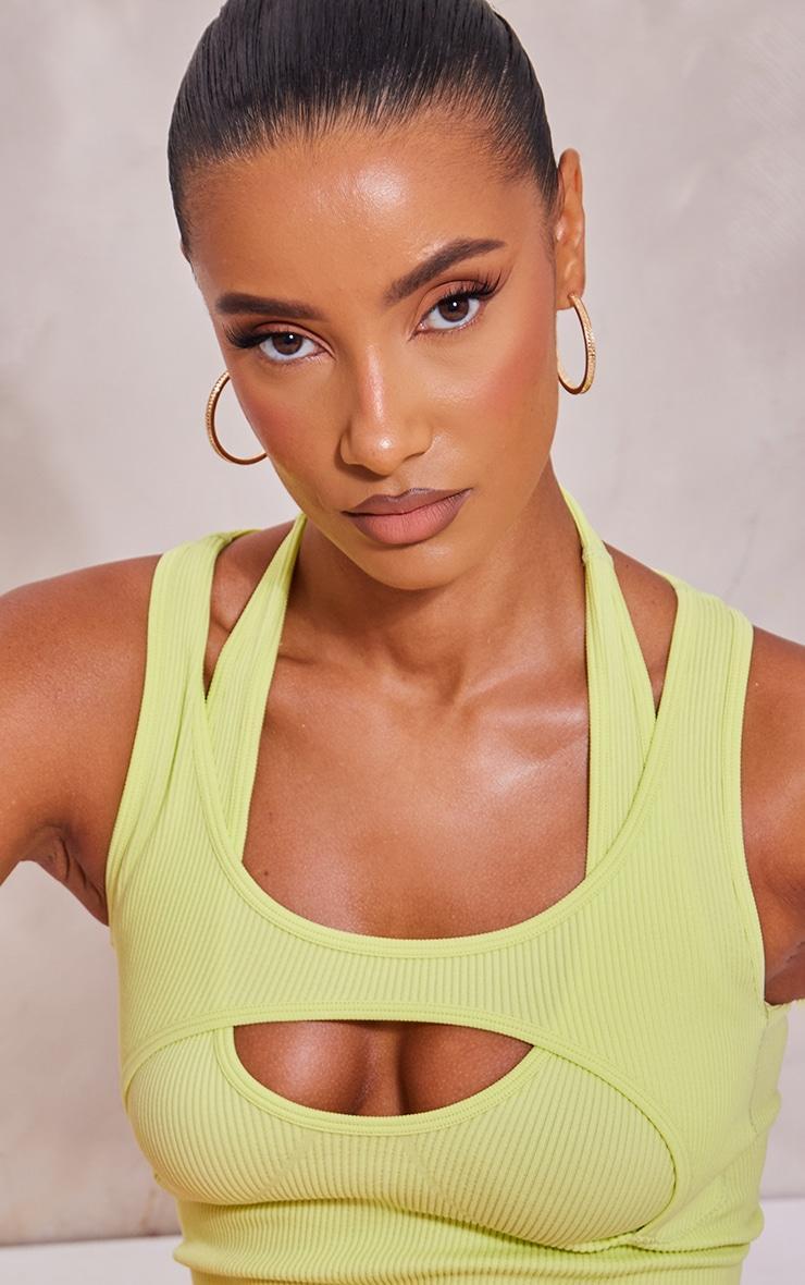 Lime Snatched Rib Double Layer Halter Top Product Image