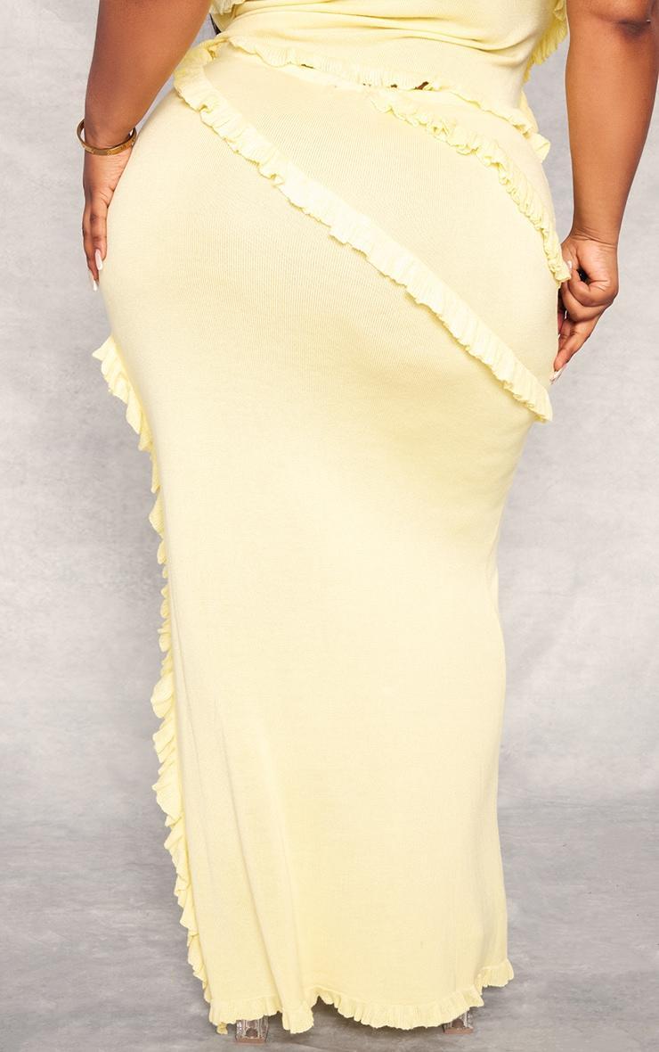 Plus Yellow Rib Knit Frill Detail Maxi Skirt Product Image