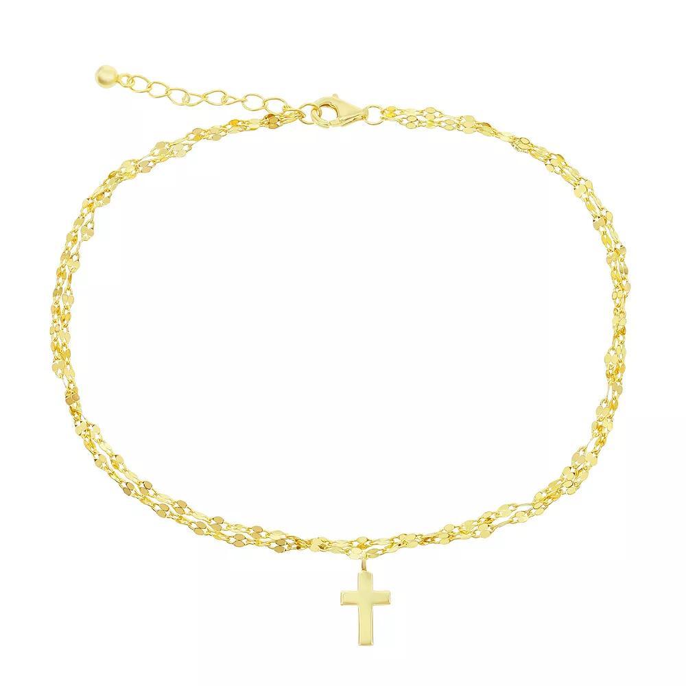 Mirror Chain Cross Charm Anklet, Women's, Size: 9-10" ADJ, Gold Tone Product Image