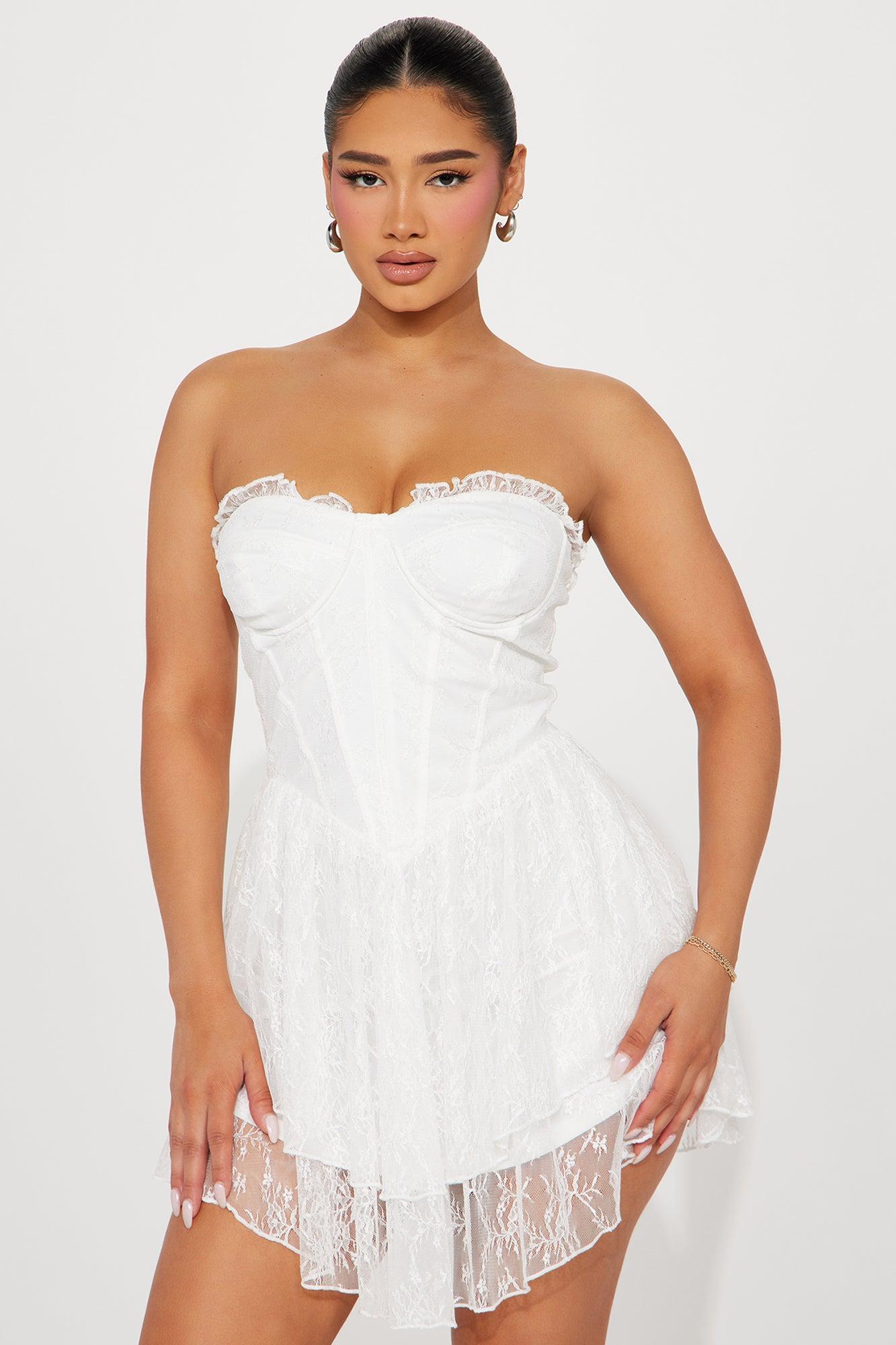 Kali Lace Mini Dress - White Product Image
