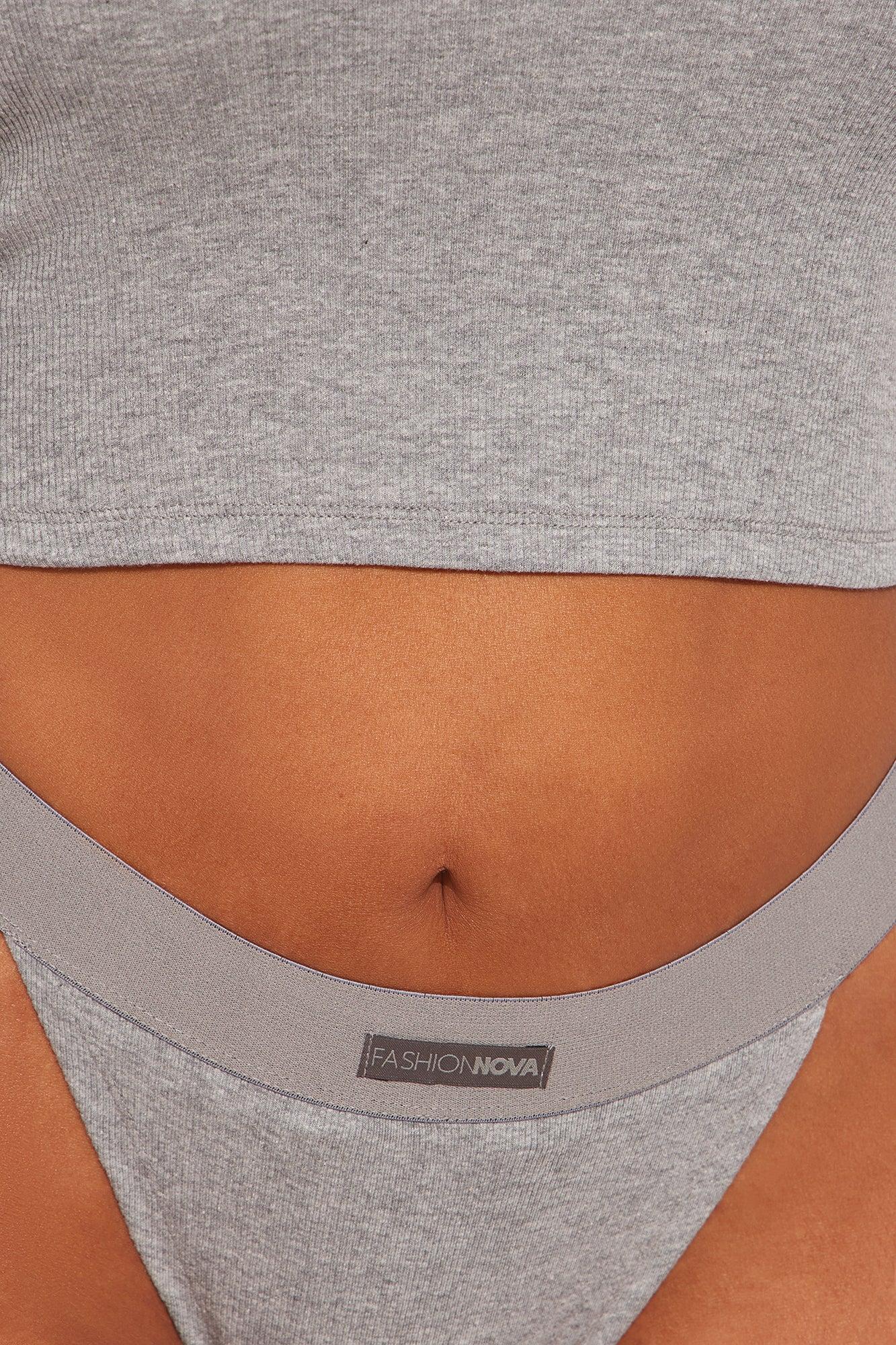 FN Mood T-Shirt And Thong 2 Piece Cotton Set - Heather Grey Female Product Image