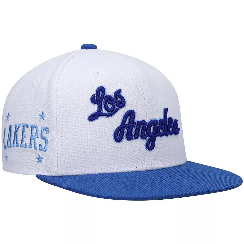 Men's Mitchell & Ness White/Royal Los Angeles Lakers Hardwood Classics Snapback Hat Product Image