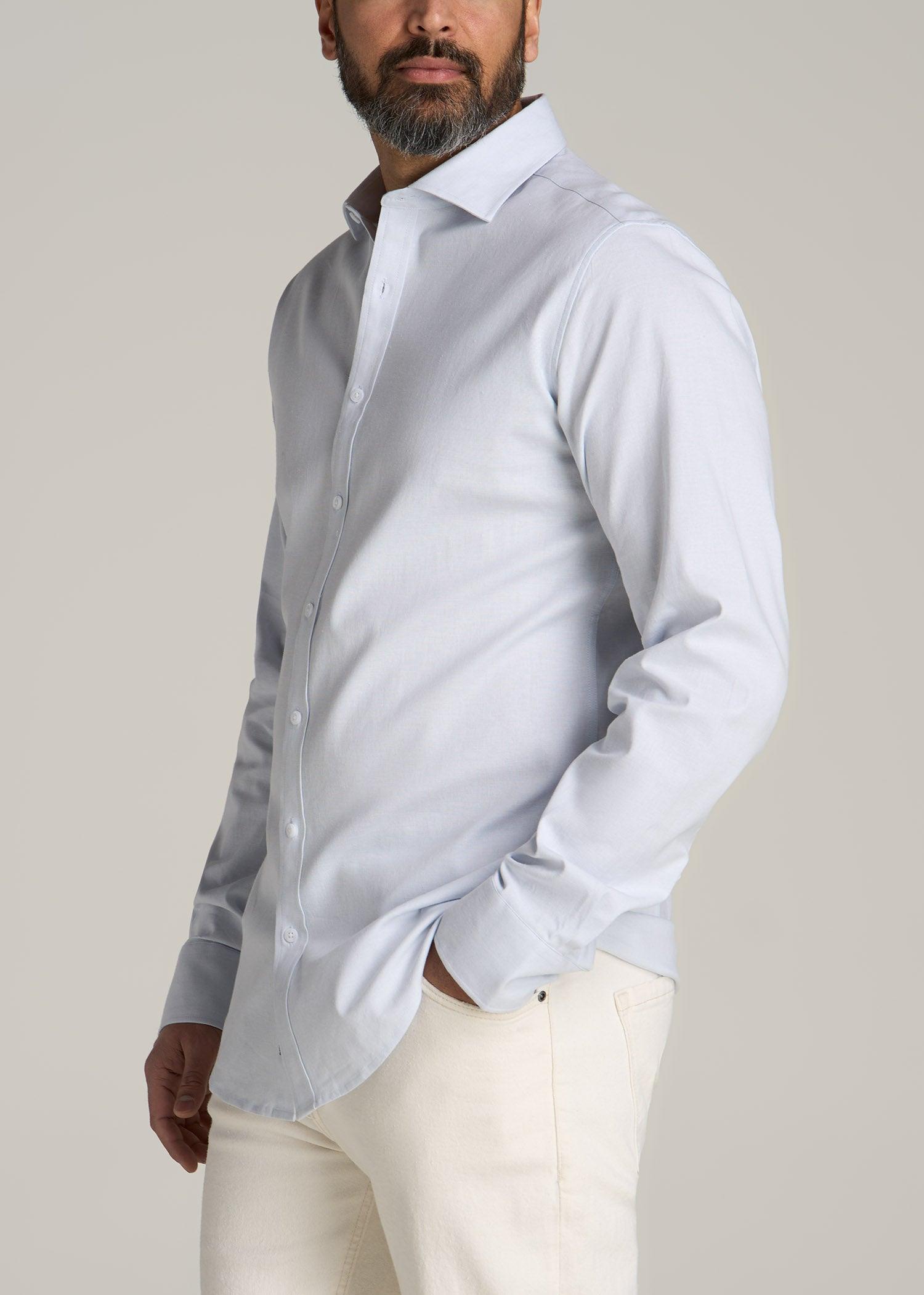 Stretch Linen Dress Shirt for Tall Men in Light Blue Product Image