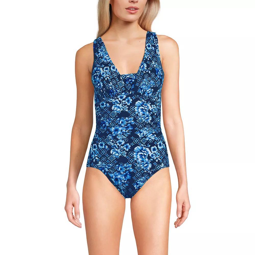 Women's Lands' End D-Cup Slender Grecian Tummy-Control One-Piece Swimsuit, Size: 14D, Red Rose Purple Product Image