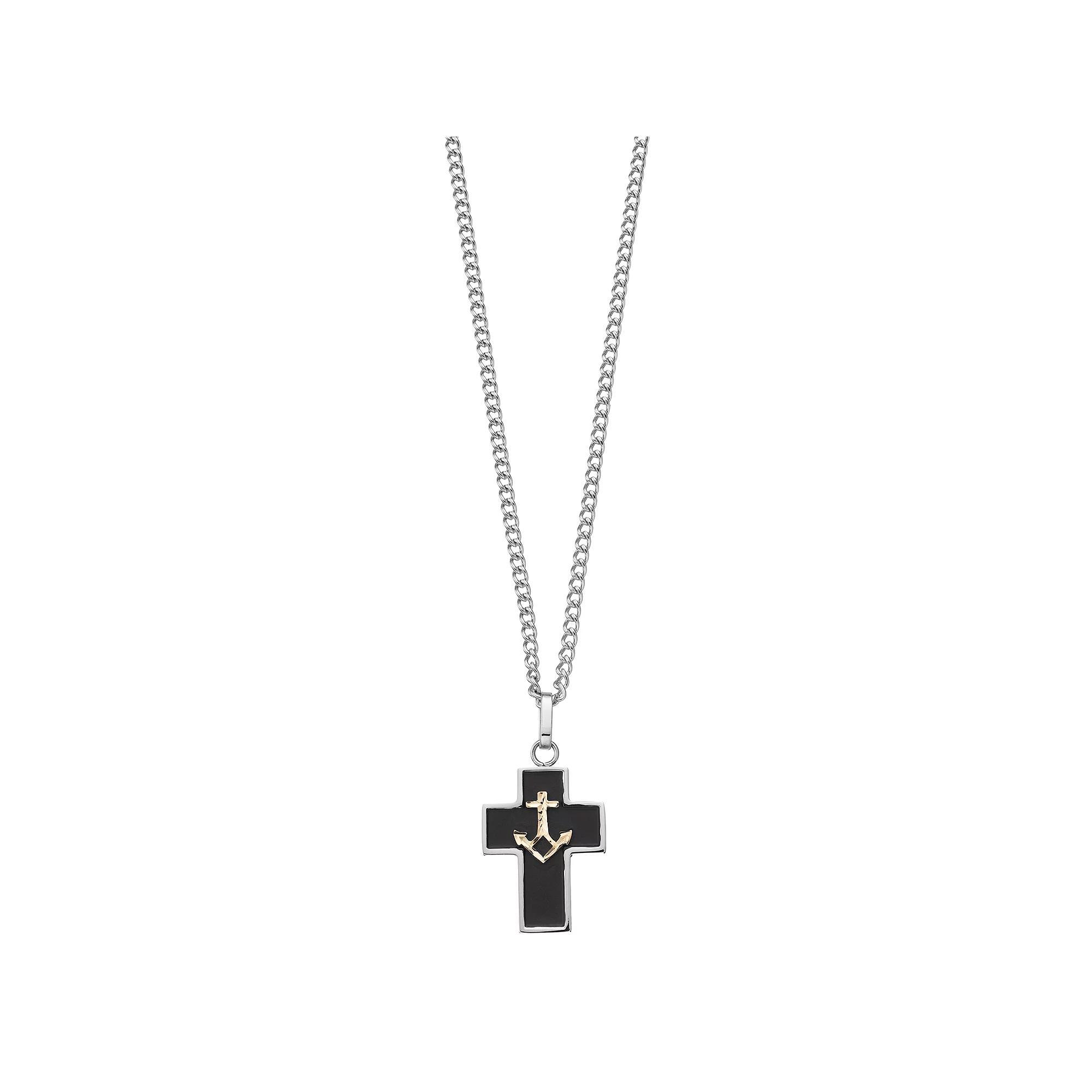 Men's Kristen Kesho 14k Gold & Stainless Steel Enameled Anchor Cross Pendant Necklace, Size: 24" Product Image