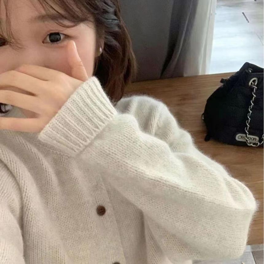 Crew Neck Plain Cardigan Product Image