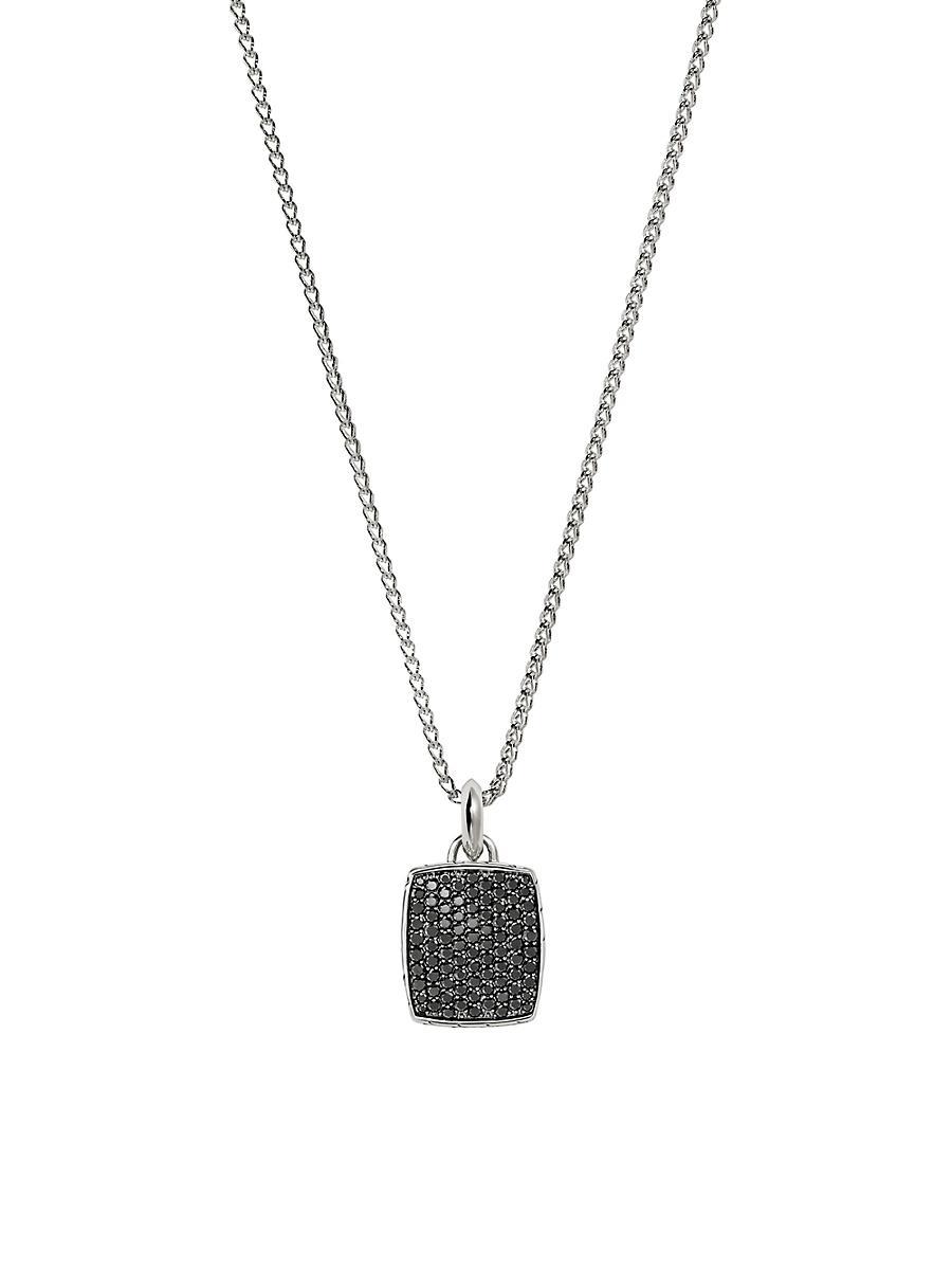 Mens ID Sterling Silver & Black Sapphire Tag Necklace Product Image