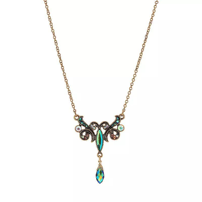 1928 Antiqued Gold Tone Aurora Borealis Simulated Crystal Bead Necklace, Womens, Multicolor Product Image