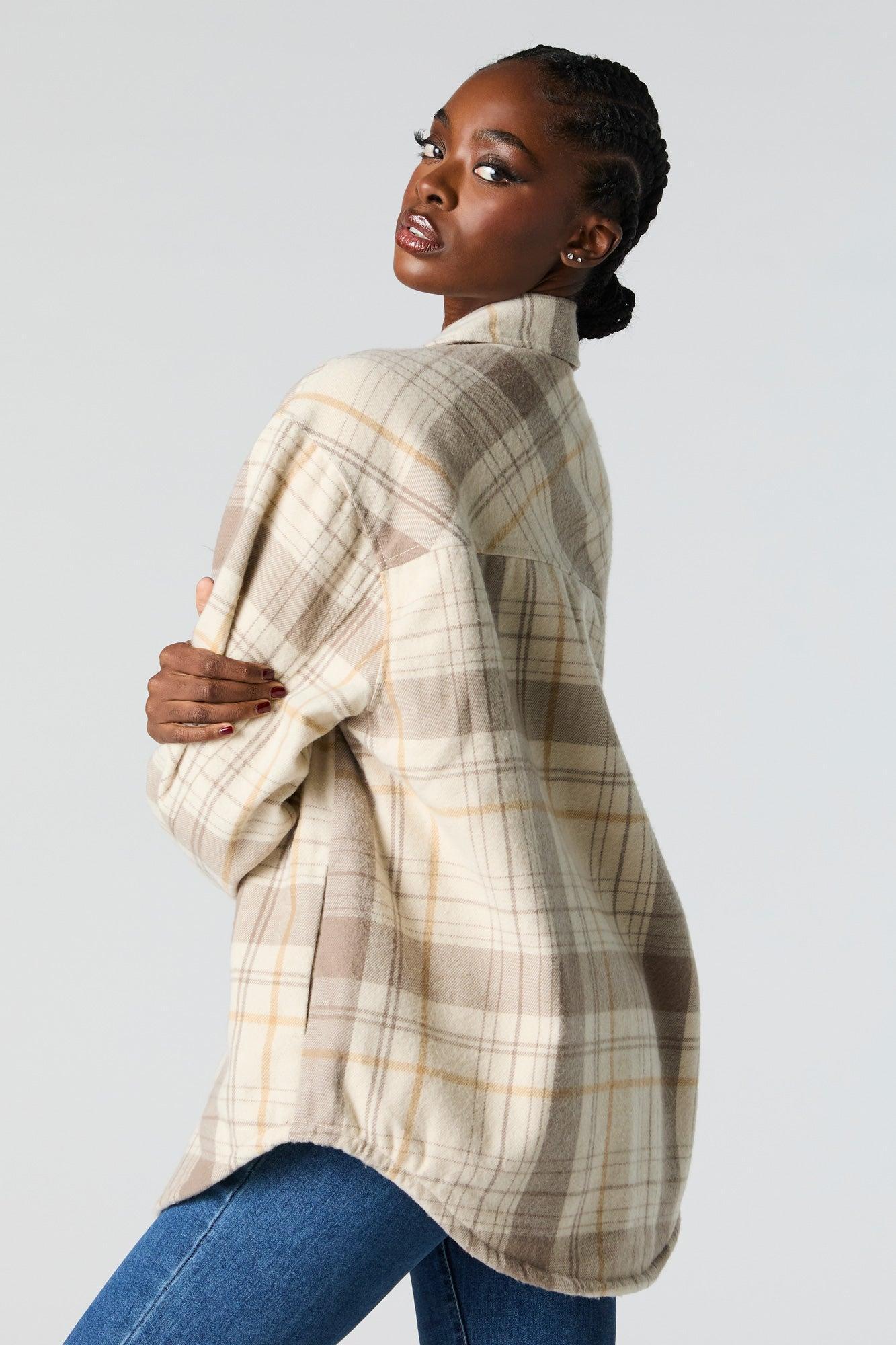 Sherpa Lined Plaid Flannel Shacket Female Product Image