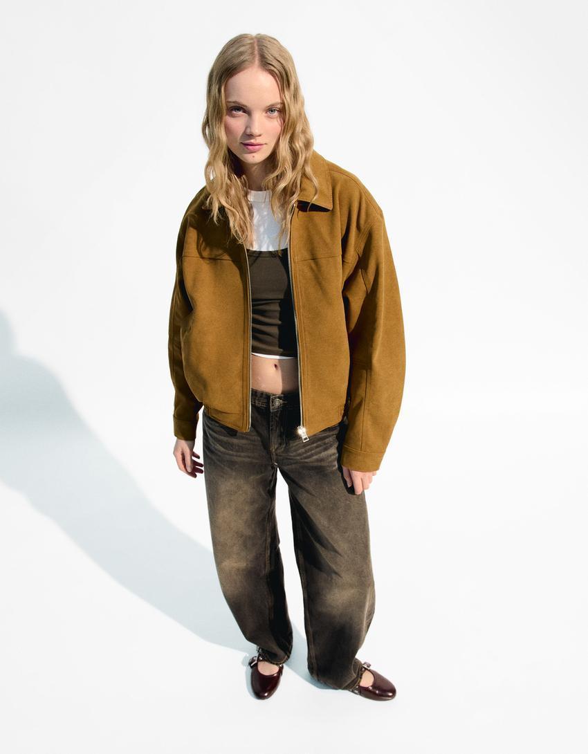 Faux suede trucker jacket Product Image
