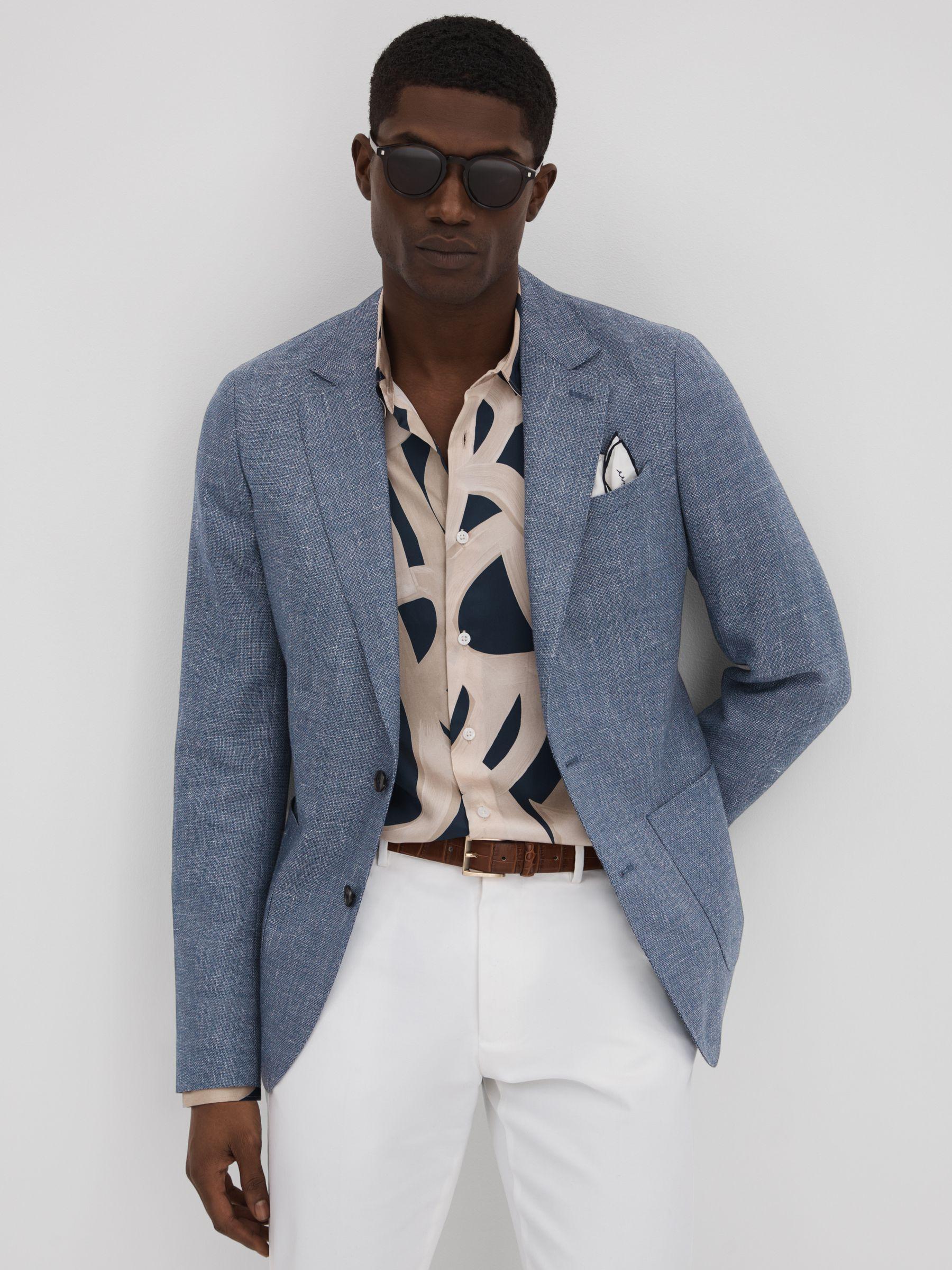 Slim Fit Single Breasted Wool Blend Blazer in Indigo Product Image