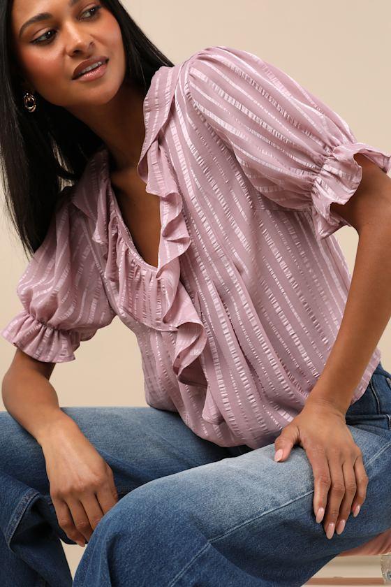Dania Mauve Striped Ruffled Short Sleeve Top Product Image