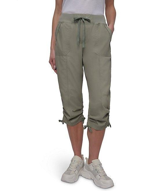 DKNY Sport by Donna Karan Peached Poplin Ribbed Waist Convertible Cinched Cargo Capri Pull-On Pant Product Image