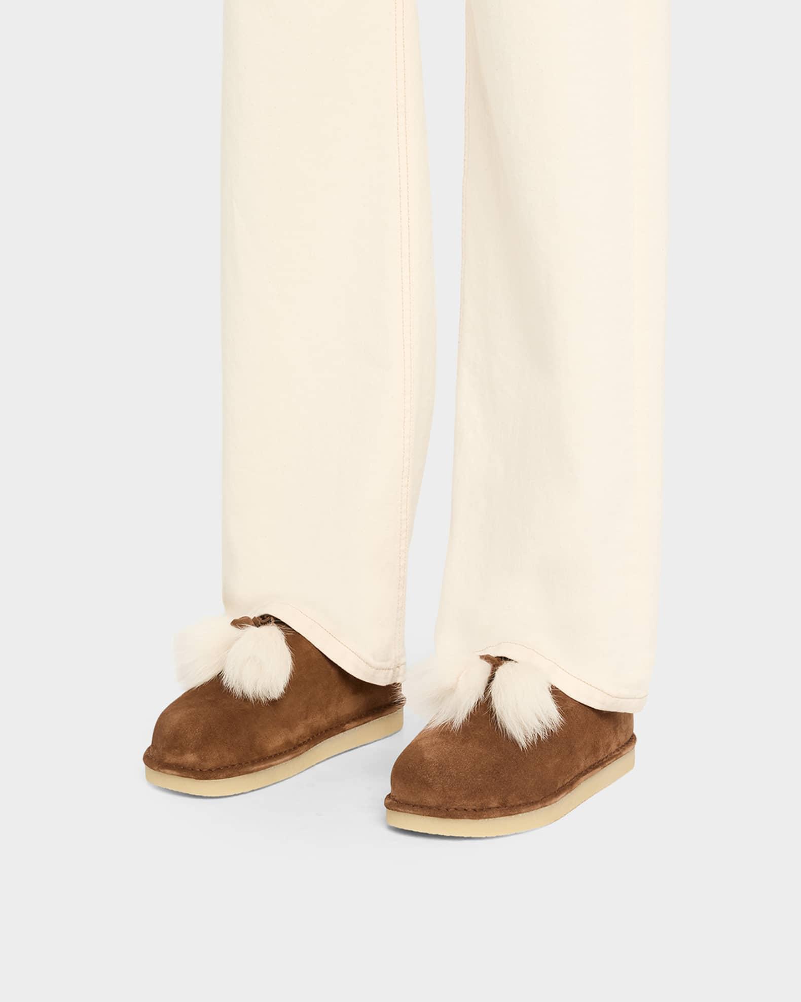 Suede Shearling-Lined Booties with Fur Tassels Product Image