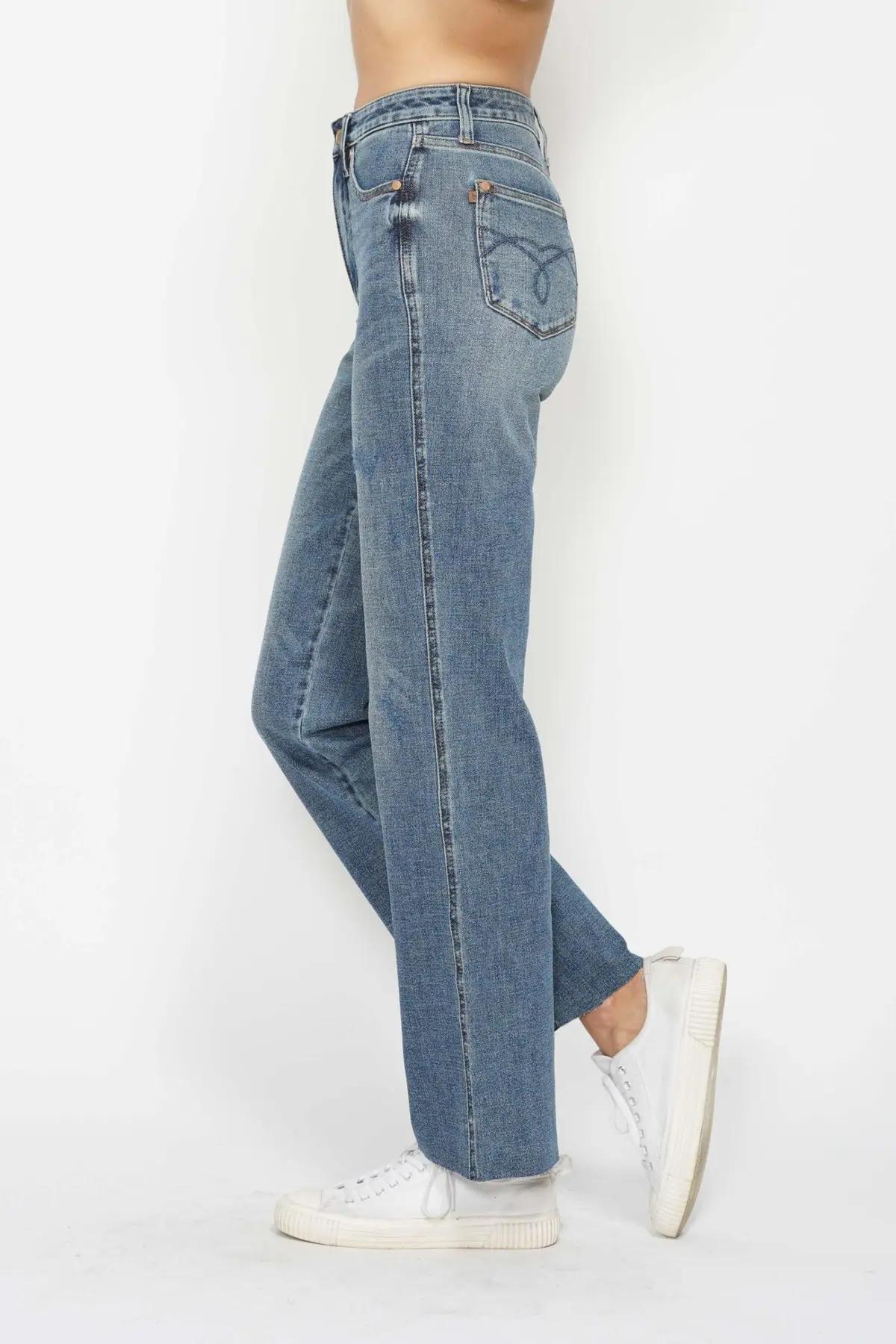 HI WAIST TUMMY CONTROL CUT RAW HEM STRAIGHT JEANS Product Image