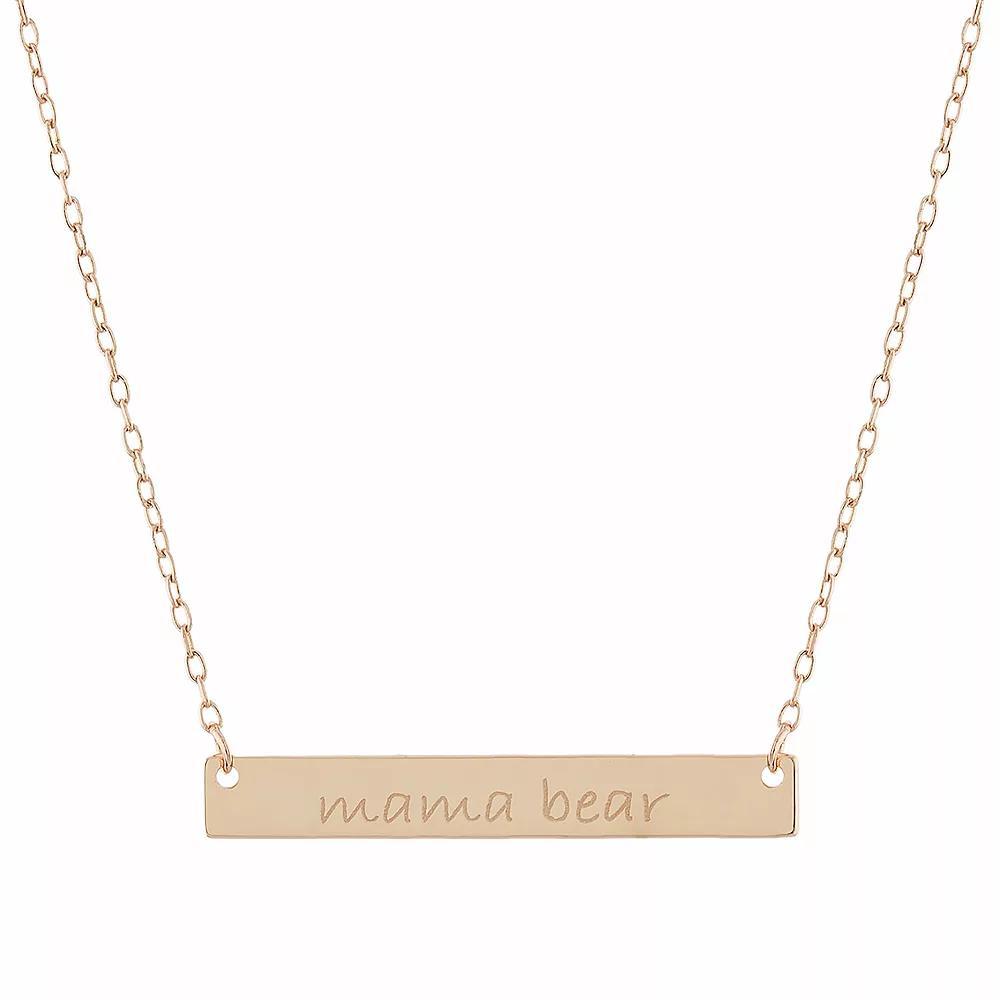 Sterling Silver "Mama Bear" Bar Necklace, Women's, Size: 18", Pink Tone Product Image