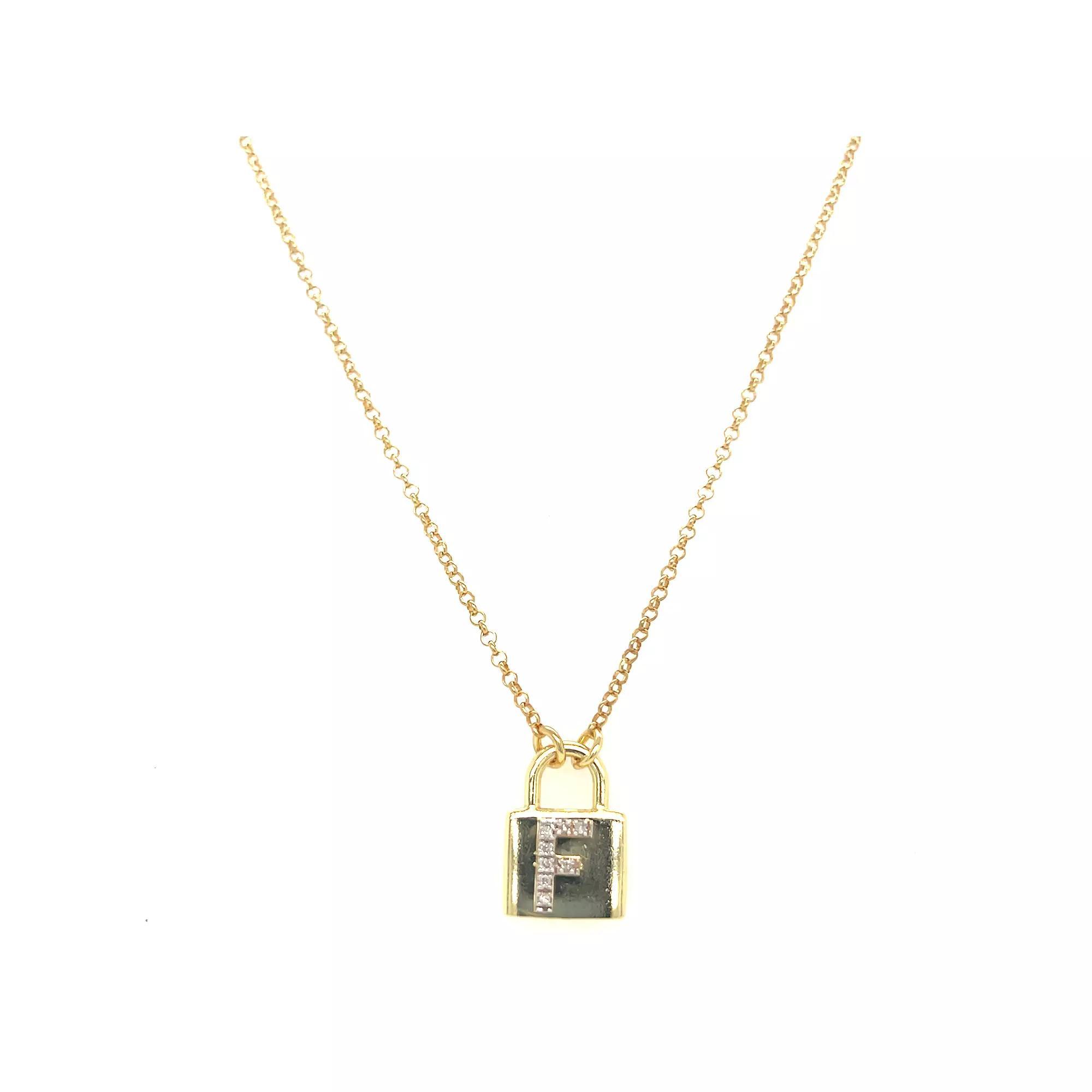 Meshmerise 18k Gold Over Silver 1/8 Carat T.W. Diamond Initial Padlock Necklace, Women's, Size: 16-18" ADJ, Gold Tone F Product Image