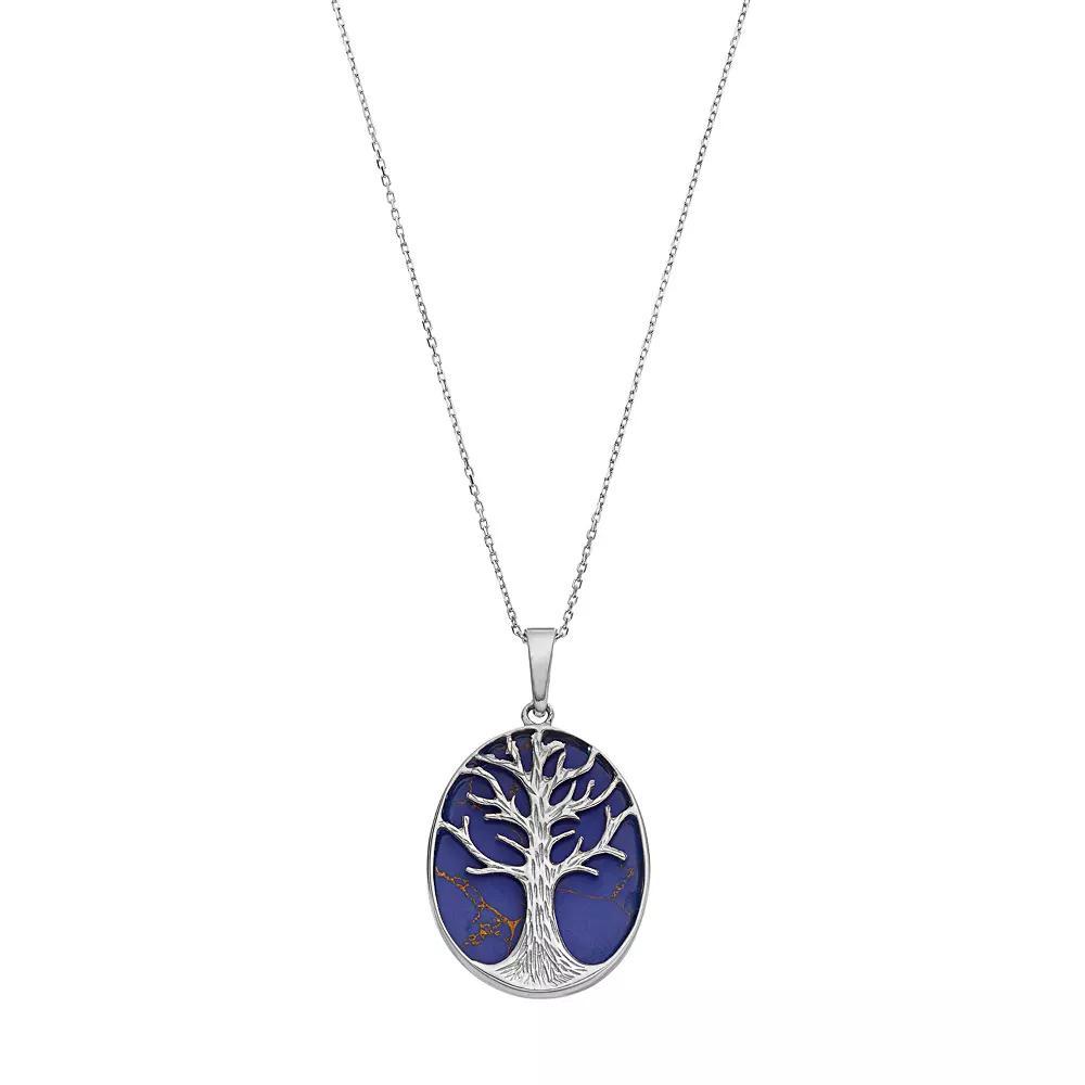 Sterling Silver Lab-Created Lapis Lazuli Tree of Life Oval Pendant, Women's, Size: 18", Blue Product Image
