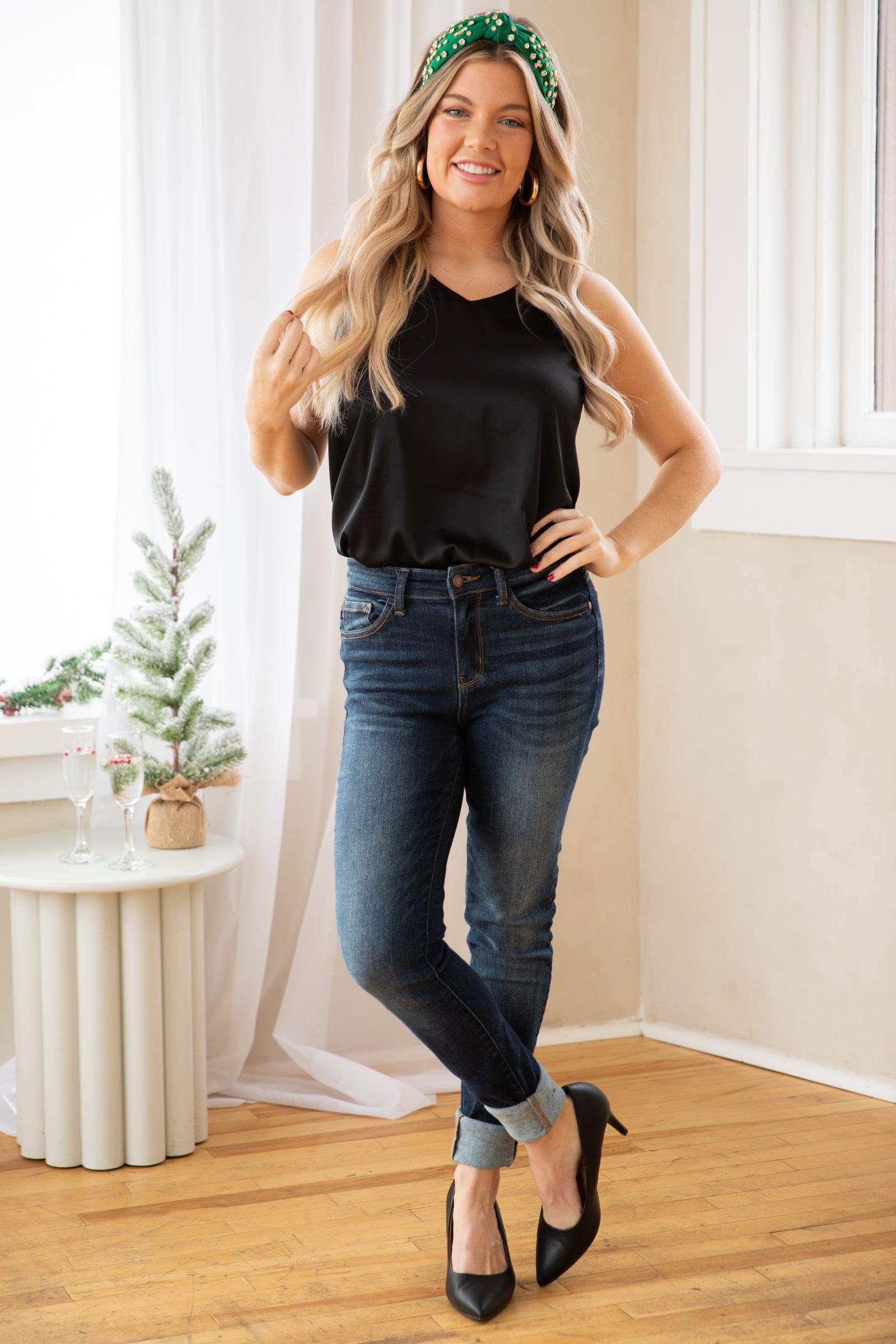 Judy Blue Dark Wash Long Inseam Skinny Jeans Product Image