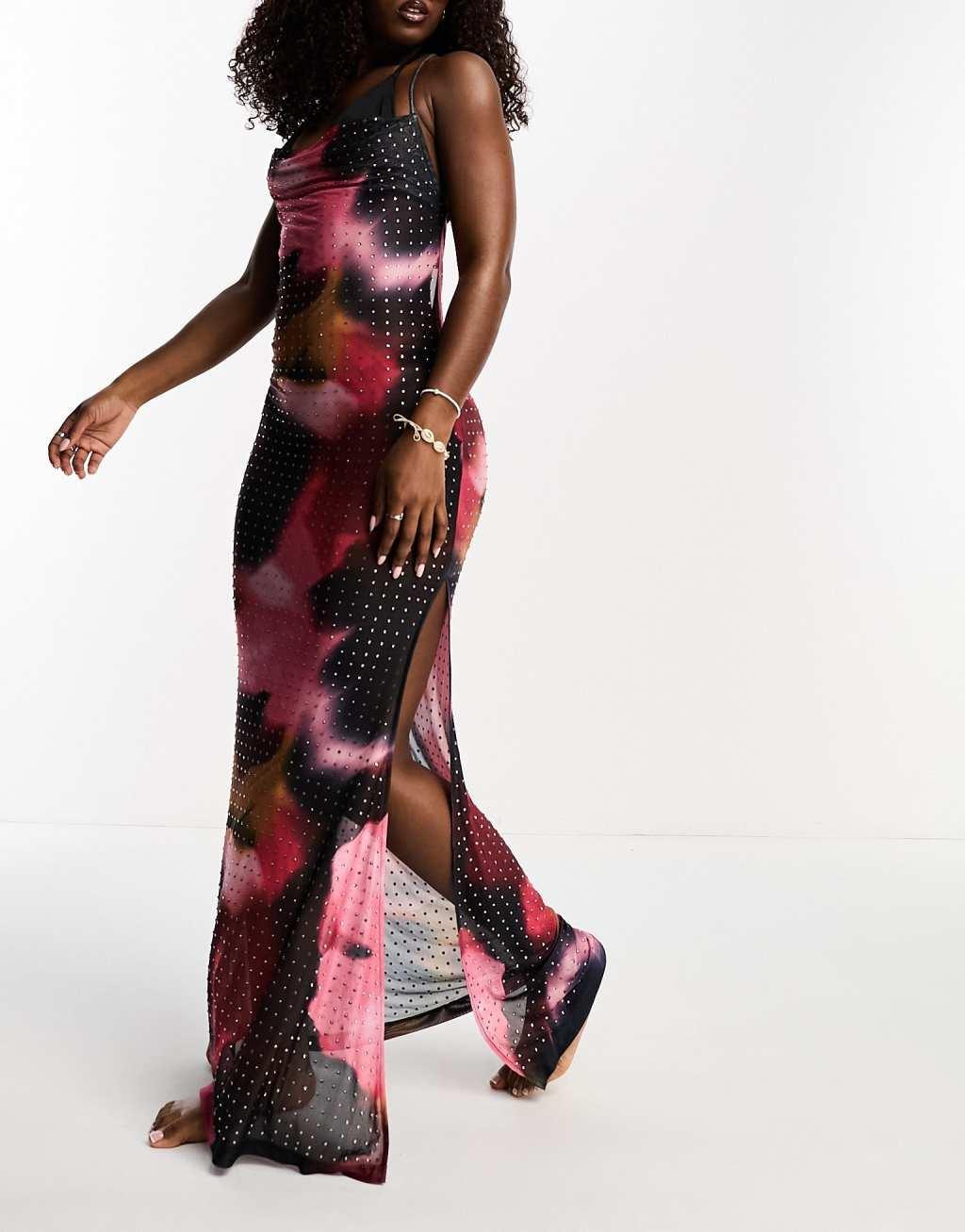 Miss Selfridge beach blurred tie dye mesh embellished maxi dress-Multi Product Image