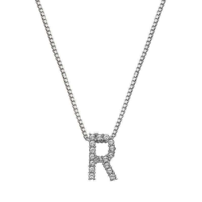 Brilliance Silver Plated Crystal Initial Pendant, Women's, Size: 18", Silver Tone G Product Image