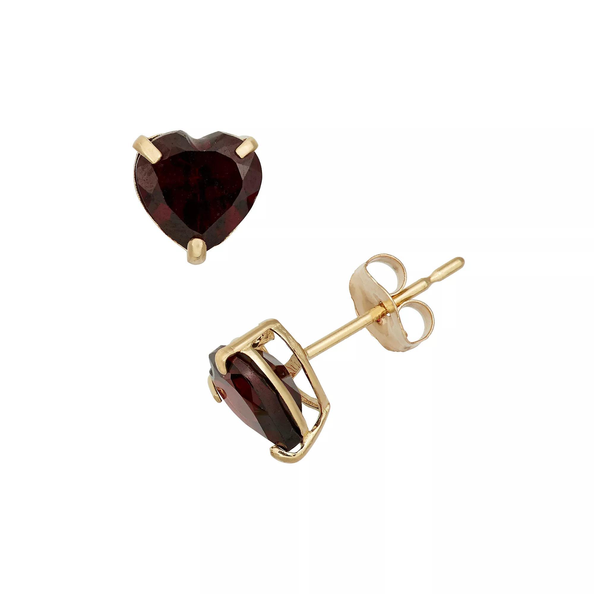 Designs by Gioelli Garnet 10k Gold Heart Stud Earrings, Women's, Red Product Image