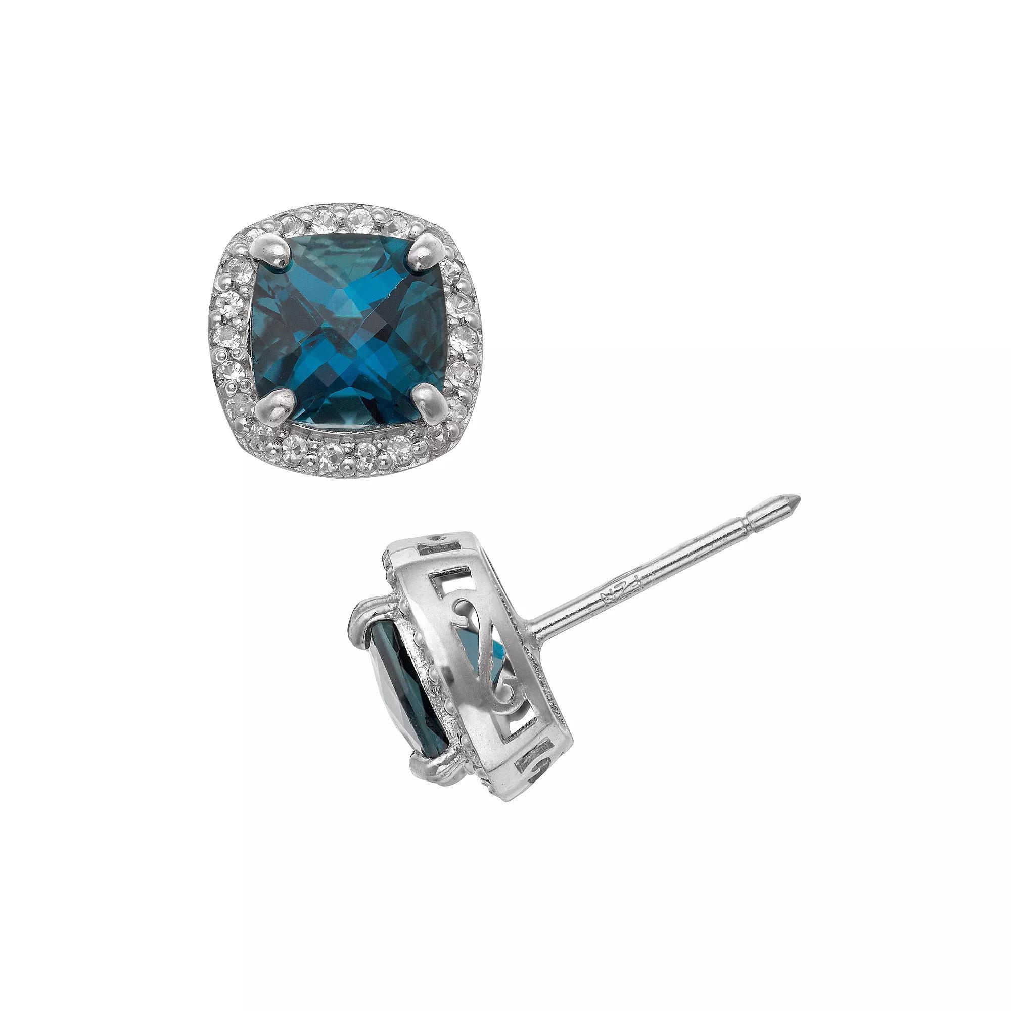 Designs by Gioelli Sterling Silver London Blue Topaz and Lab-Created White Sapphire Halo Stud Earrings, Women's, Multi Product Image