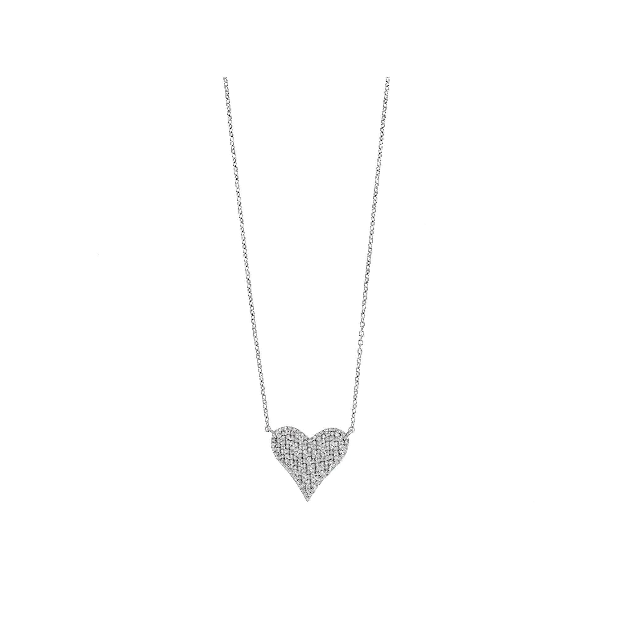 Sterling Silver Cubic Zirconia Pave Heart Pendant Necklace, Women's Product Image