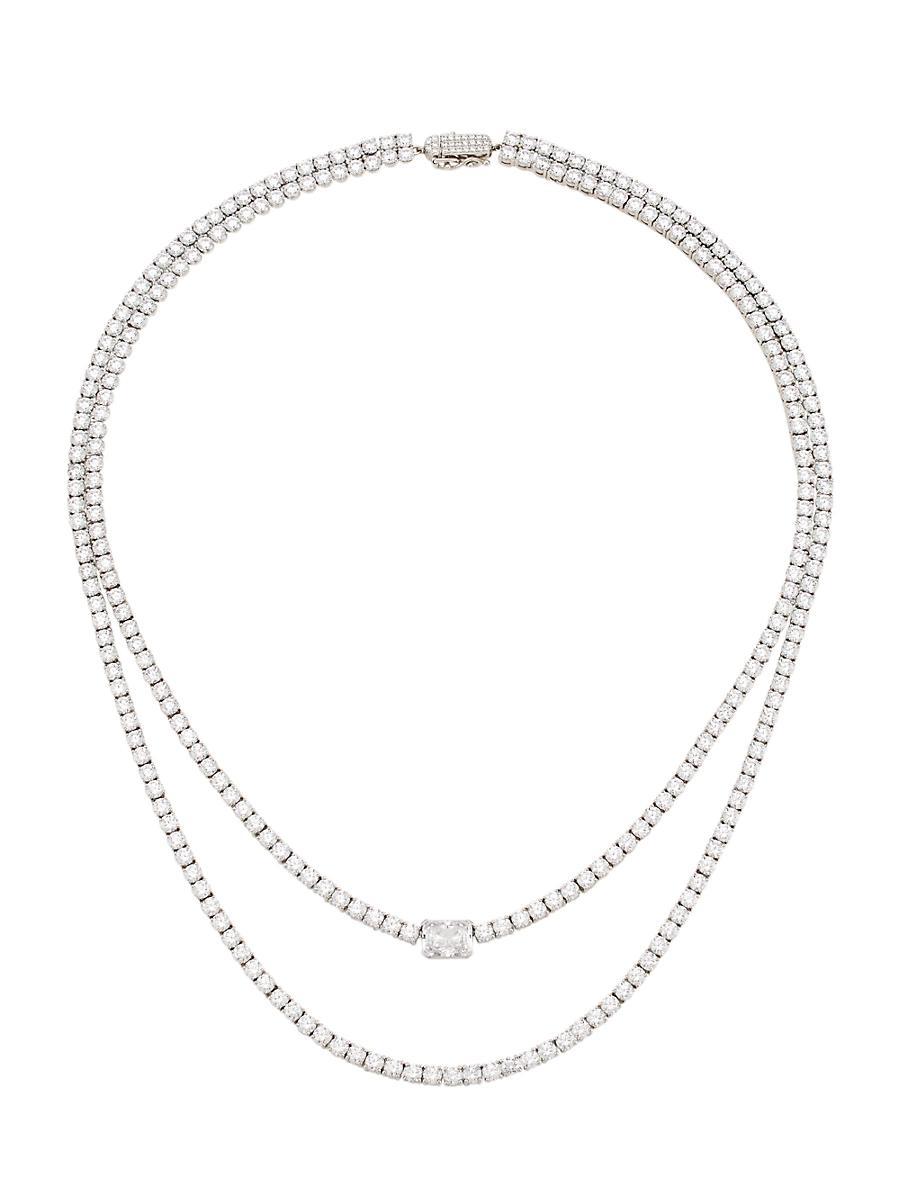 Womens Stunner 18K White-Gold-Plated & Cubic Zirconia Layered Necklace Product Image