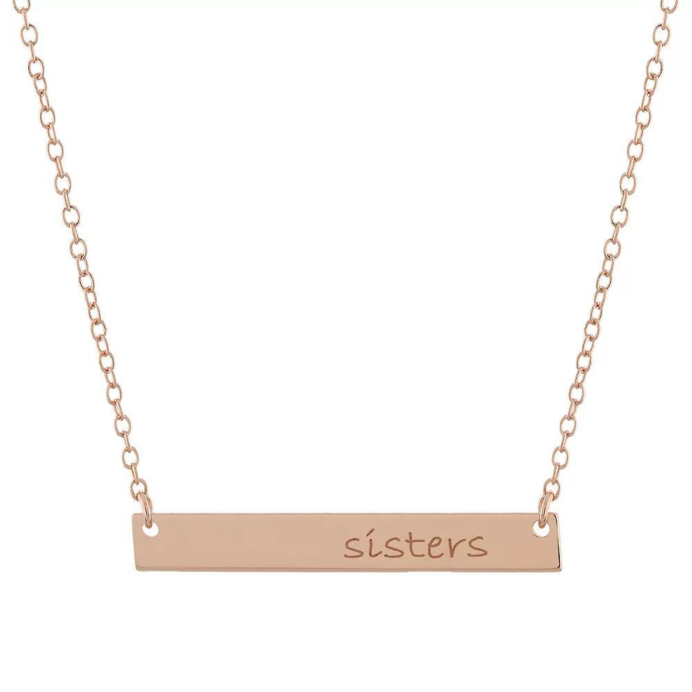 Sterling Silver "Sisters" Bar Necklace, Women's, Size: 18", Pink Tone Product Image