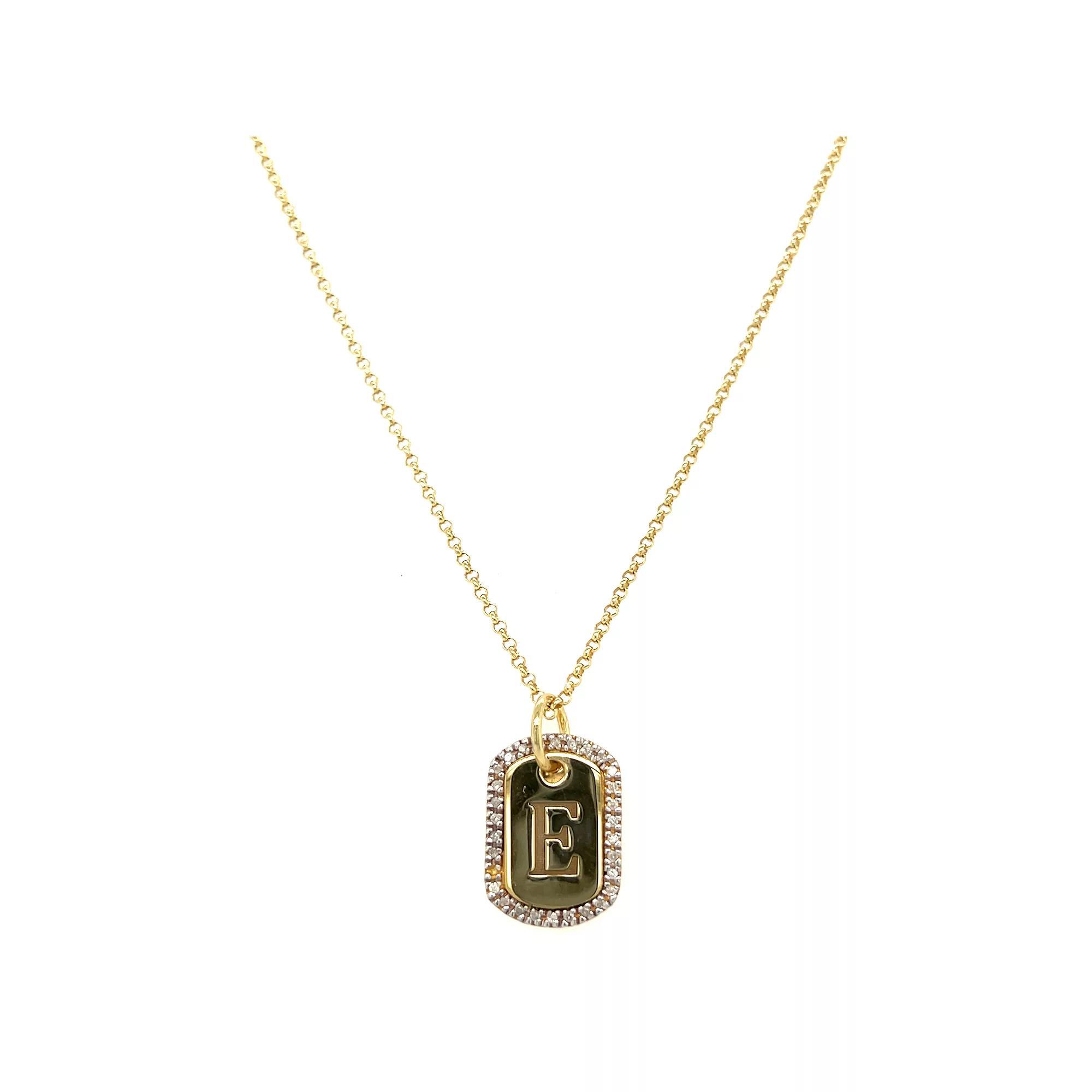 Meshmerise 18k Gold over Sterling Silver 1/5 Carat T.W. Diamond Initial Dog Tag Necklace, Women's, Size: 16-18" ADJ, Gold Tone E Product Image