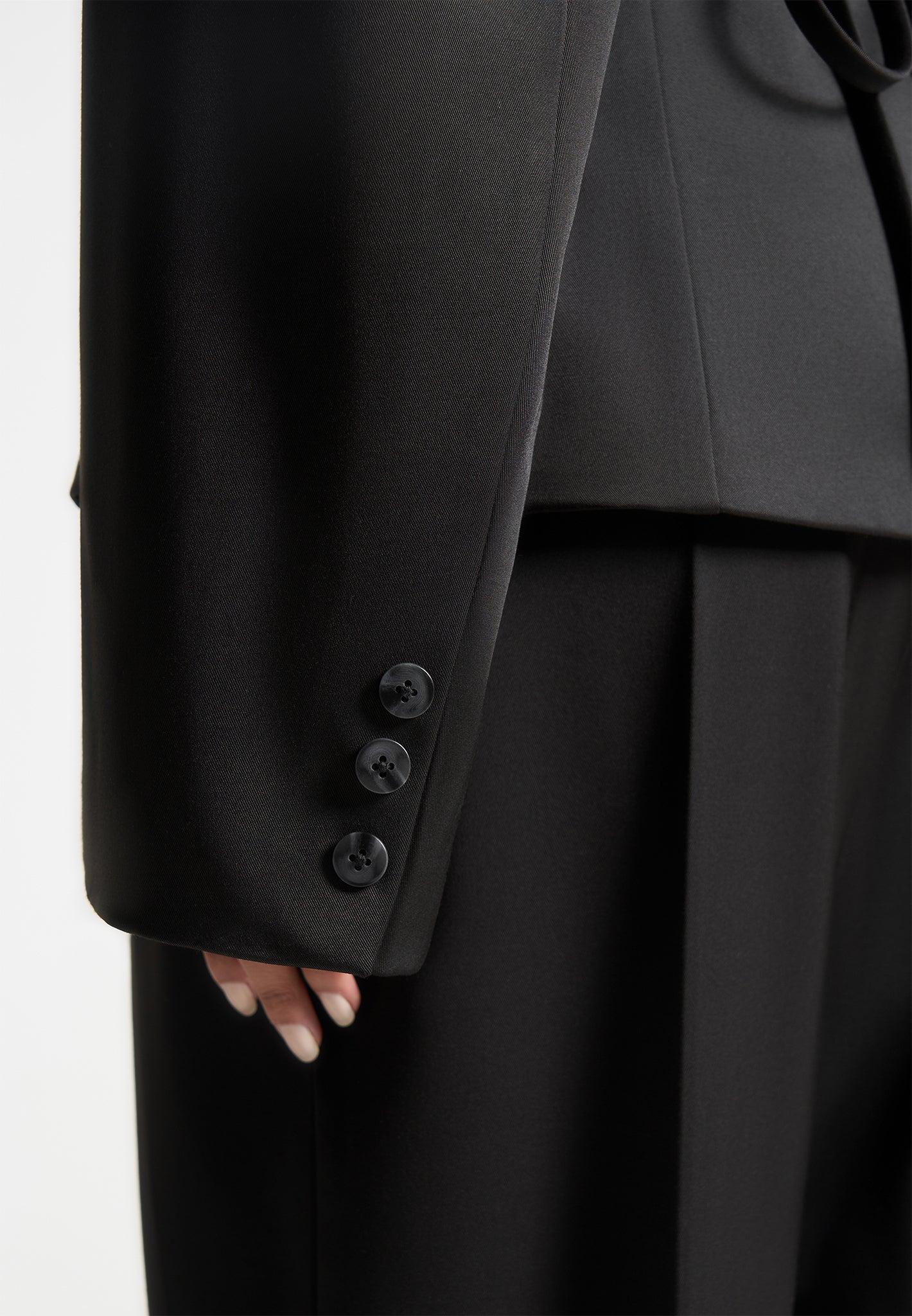 Wide Shoulder Sateen Blazer with Twin Belt - Black Female Product Image