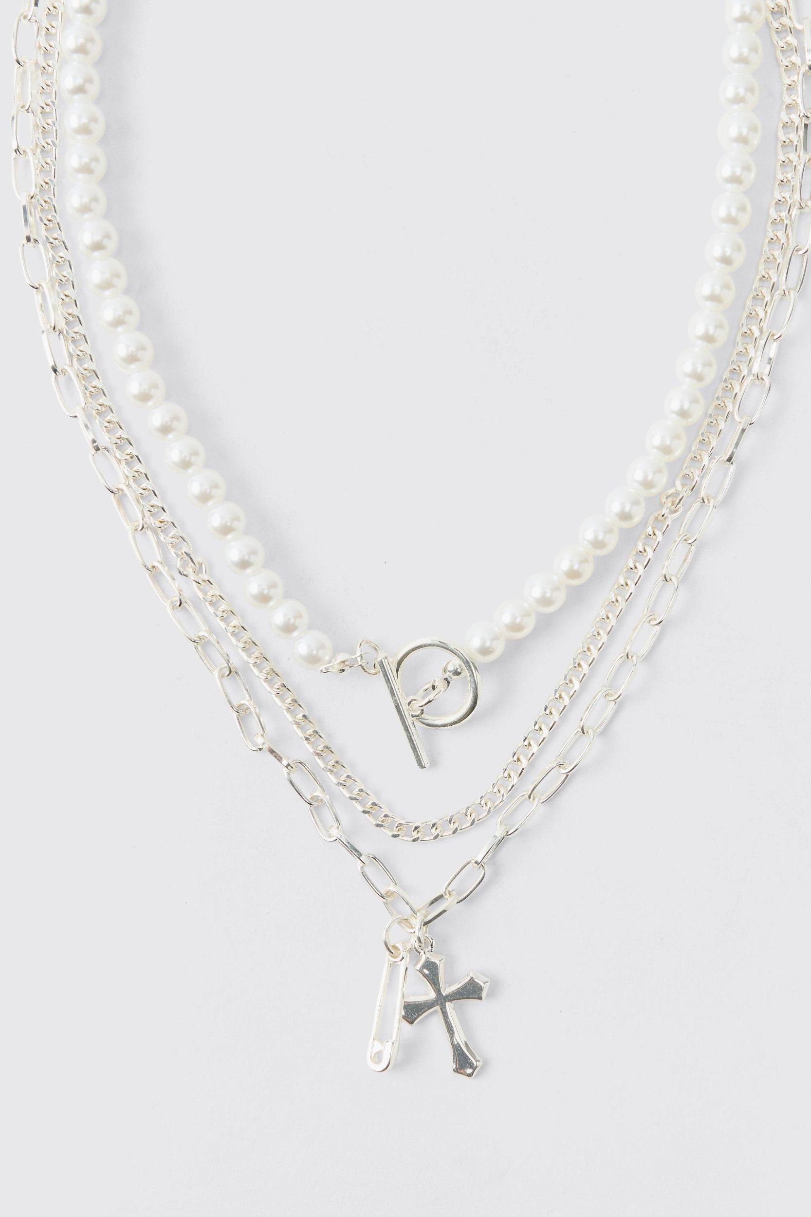 Layered Detailed Cross Necklace | boohooMAN USA Product Image