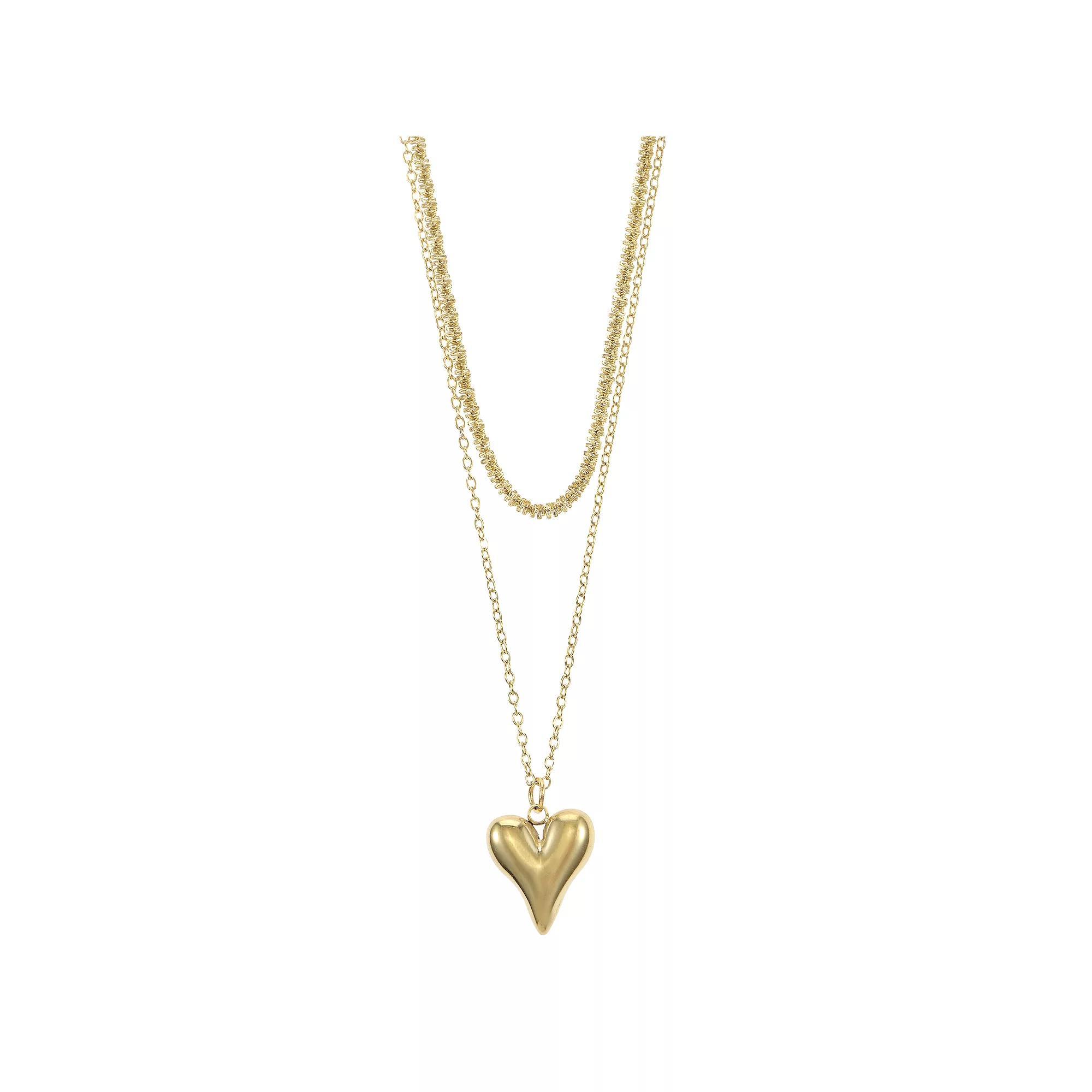 City Luxe Gold Tone Duo Chain Heart Charm Necklace, Women's, Size: 16/18+3" Product Image