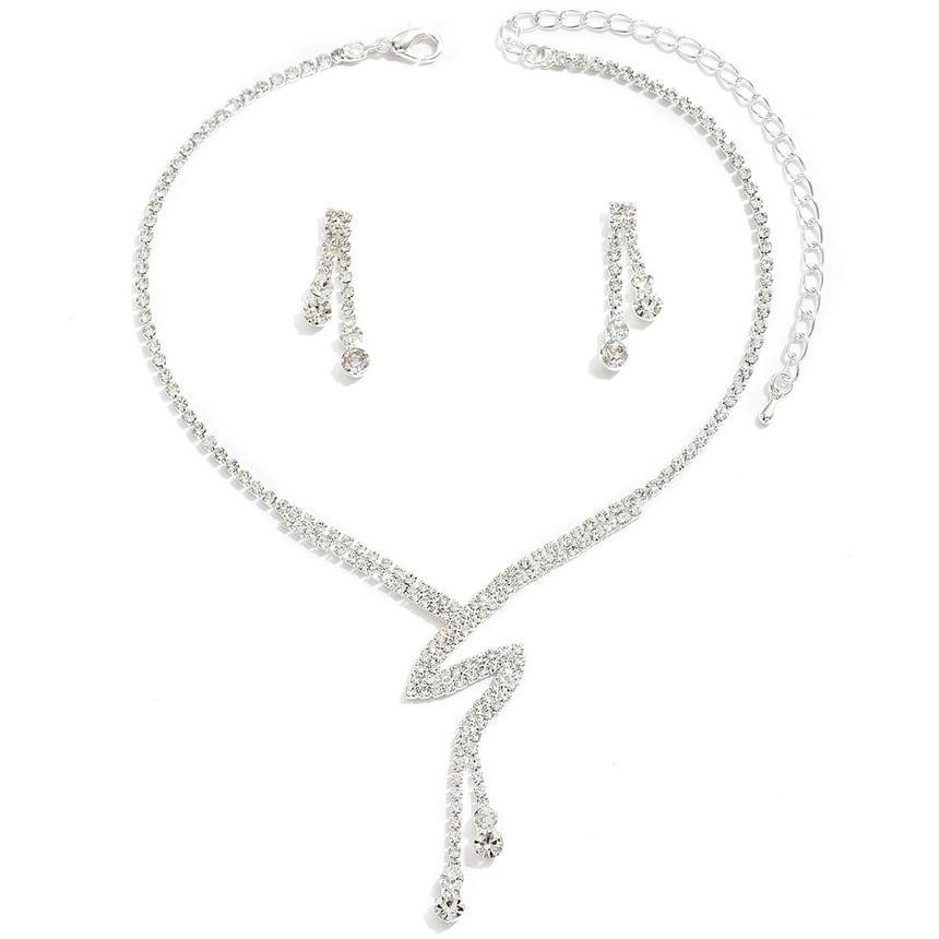 Set:  Rhinestone Alloy Lariat Necklace + Dangle Earring Product Image