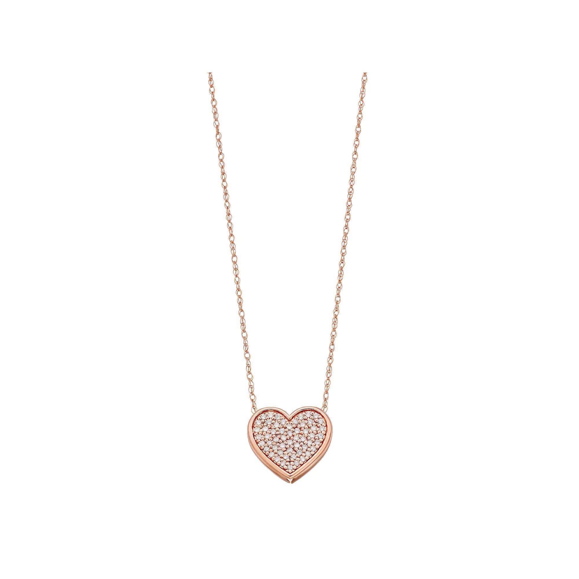 10k Rose Gold 1/5 Carat T.W. Diamond Heart Pendant, Women's, Size: 18", 10k Pink Product Image