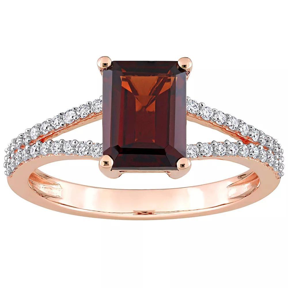 Stella Grace 14k Rose Gold Garnet & Diamond Accent Split-Shank Engagement Ring, Women's, Size: 6.50 Product Image