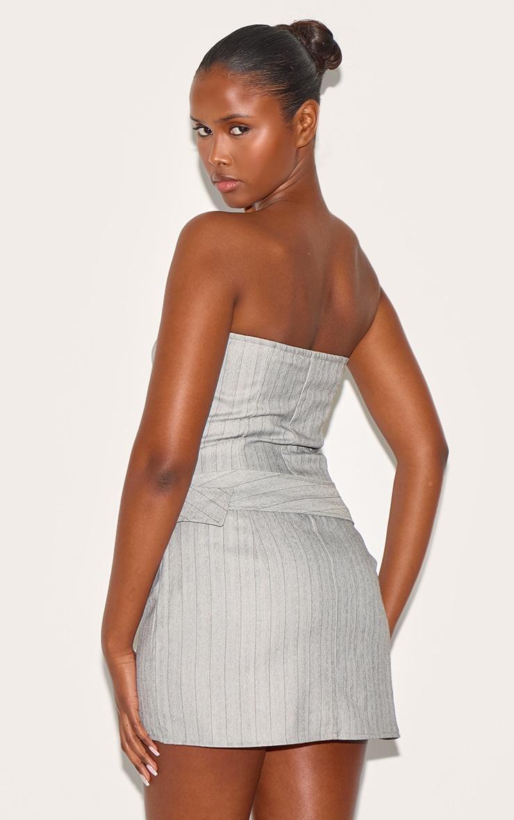Grey Pinstripe Bandeau Belted Pocket Detail Shift Dress Product Image