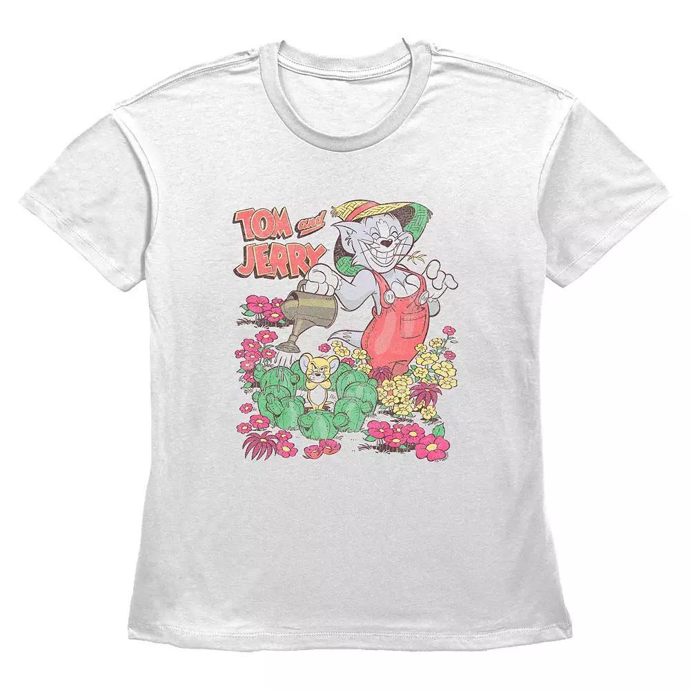 Women's Tom & Jerry Springtime Gardening Graphic Tee, Size: XXL, White Product Image