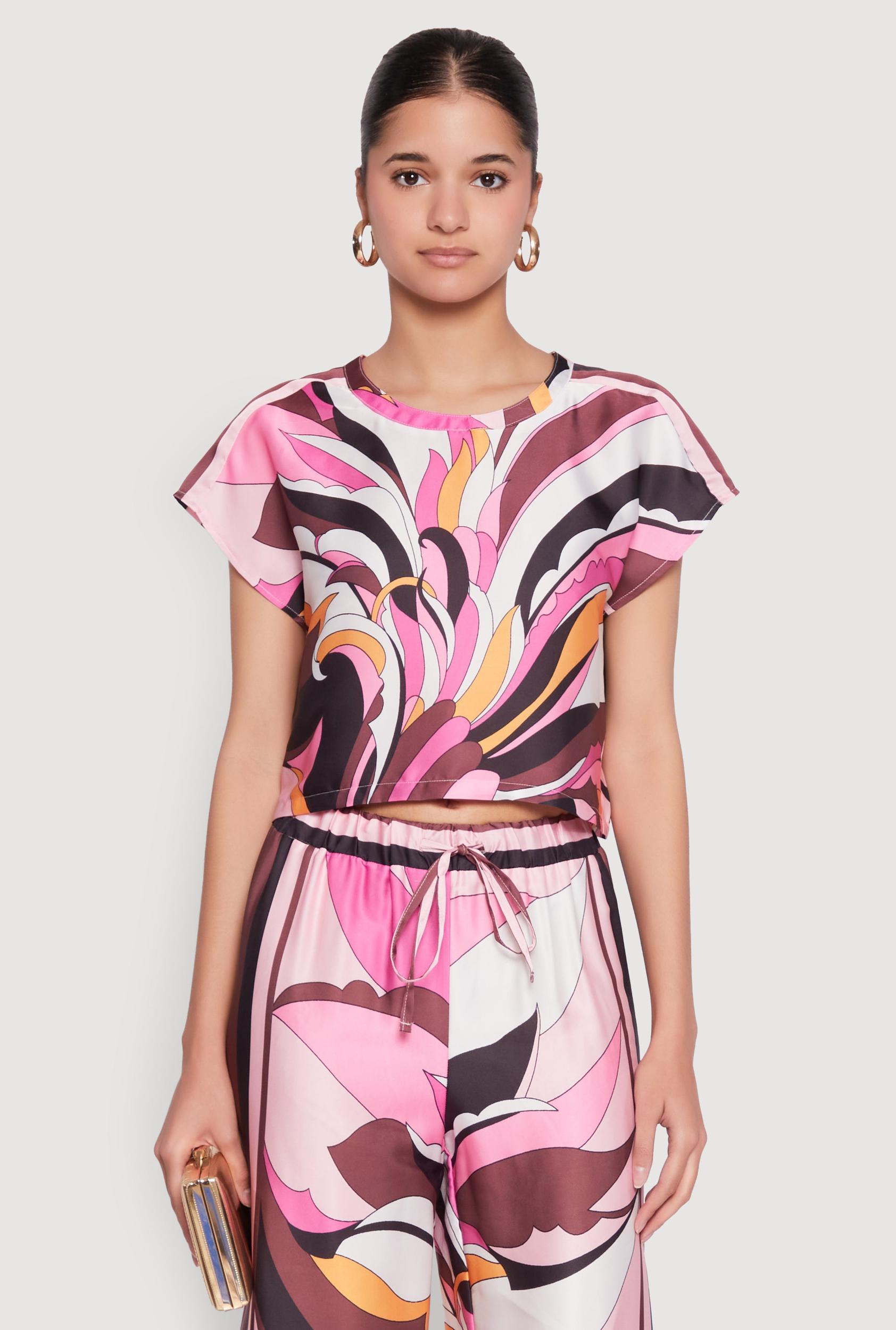 Womens Printed Cap Sleeve Satin Top Product Image