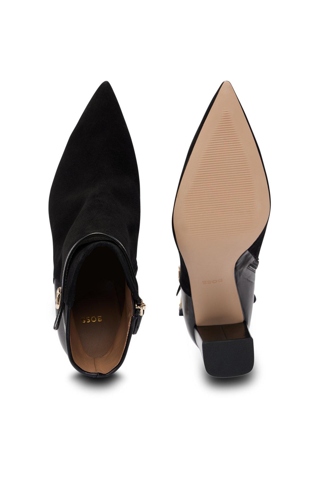 Block-heel ankle boots in suede and leather Product Image