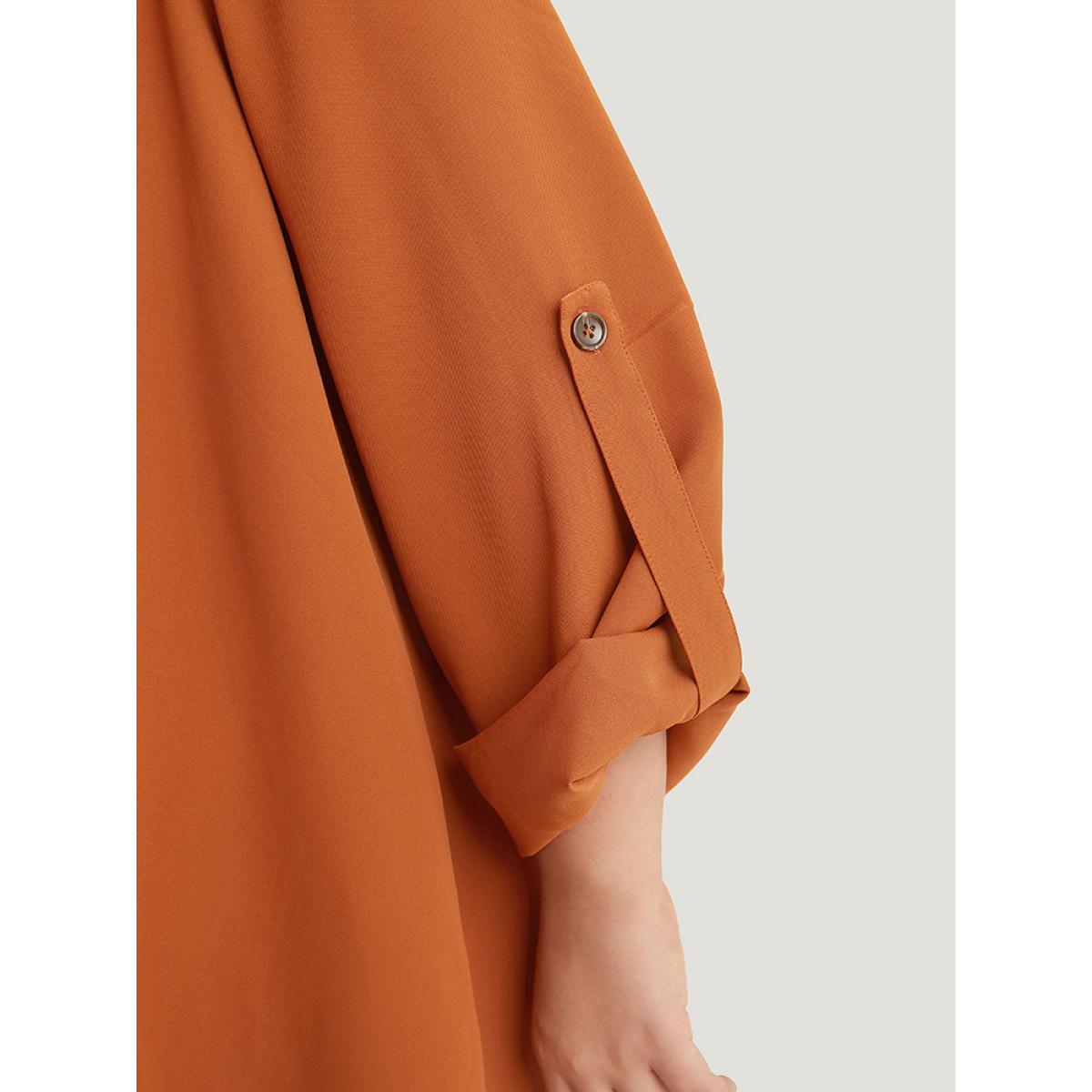 Plus Size Plain Button Up Tab Sleeve High Low Hem Blazer Chocolate Women Work Plain Drape Sleeve Long Sleeve Lapel Collar 22-24/3X At the Office Blazers BloomChic Product Image