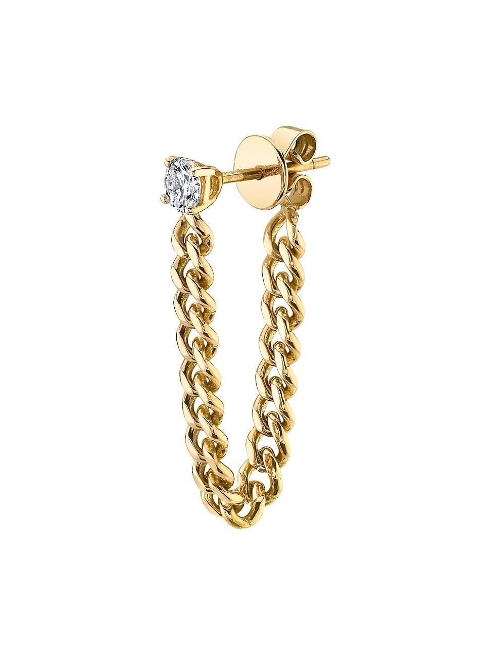 Womens 18K Yellow Gold & Diamond Cuban-Link Loop Single Earring Product Image