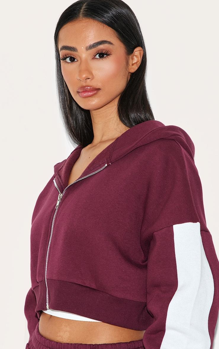 Petite Burgundy Stripe Detail Zip Up Hoodie Product Image
