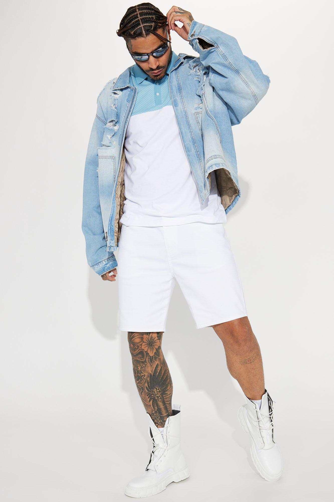 Cornell Slim Denim Shorts - White Product Image