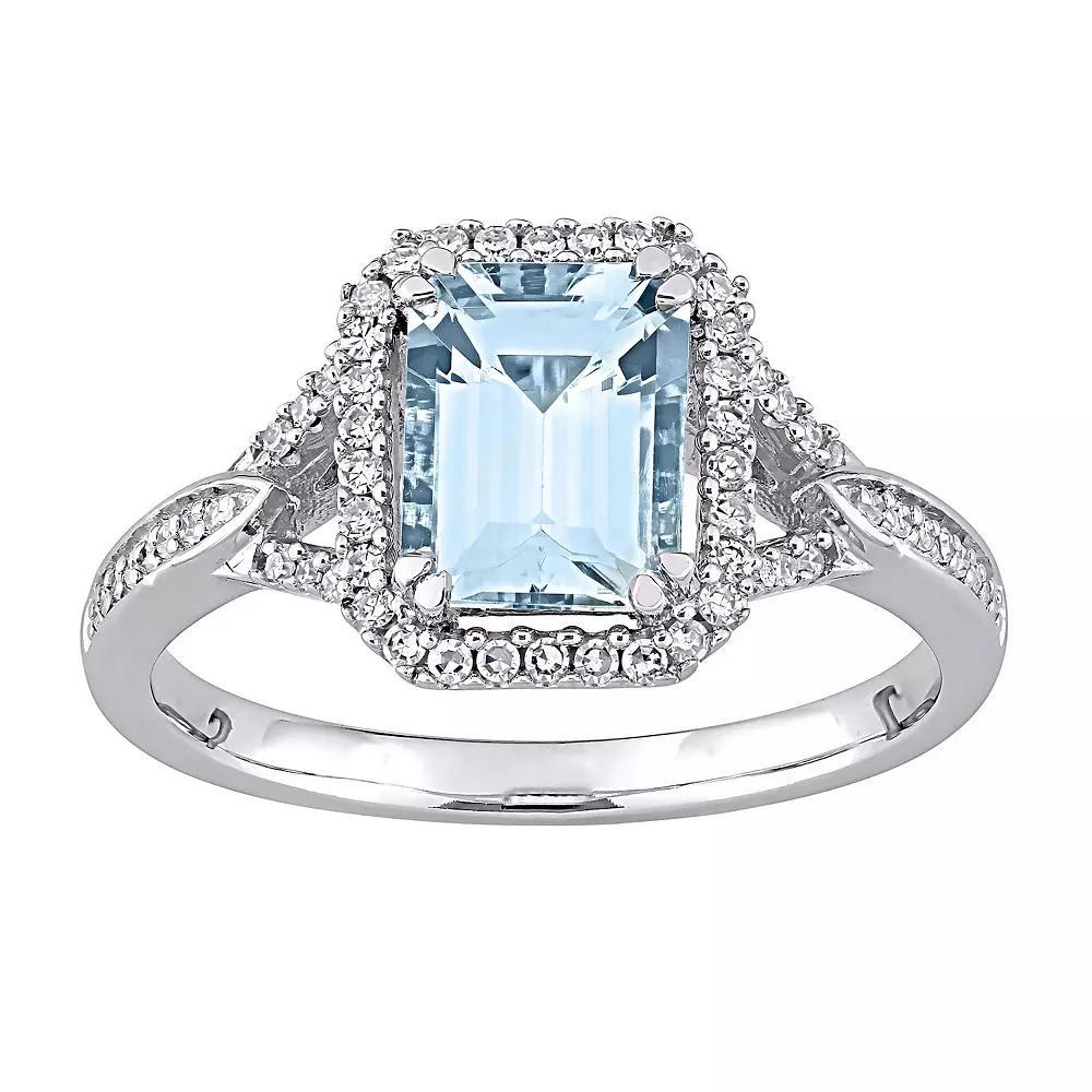 Stella Grace 14k White Gold Aquamarine & 1/5 Carat T.W. Diamond Engagement Ring, Women's, Size: 7.50 Product Image