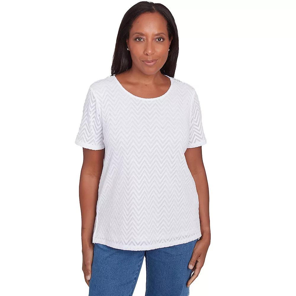 Women's Alfred Dunner Textured Chevron Lace Back Tee, Size: Small, White Product Image