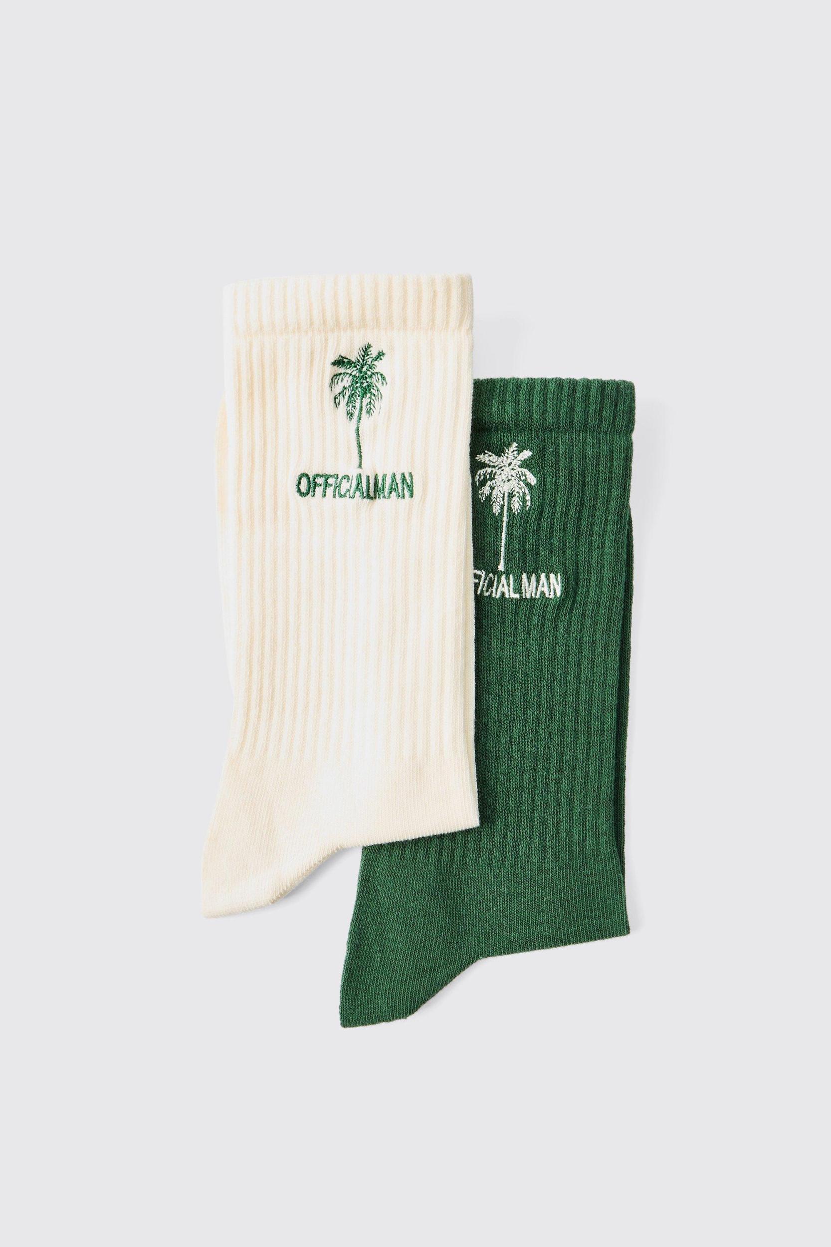 Multi 2 Pack Official Man Palm Embroidered Sport Socks | boohooMAN USA Product Image
